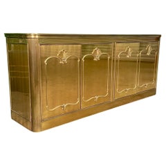 Brass and Burled Buffet Credenza by Mastercraft