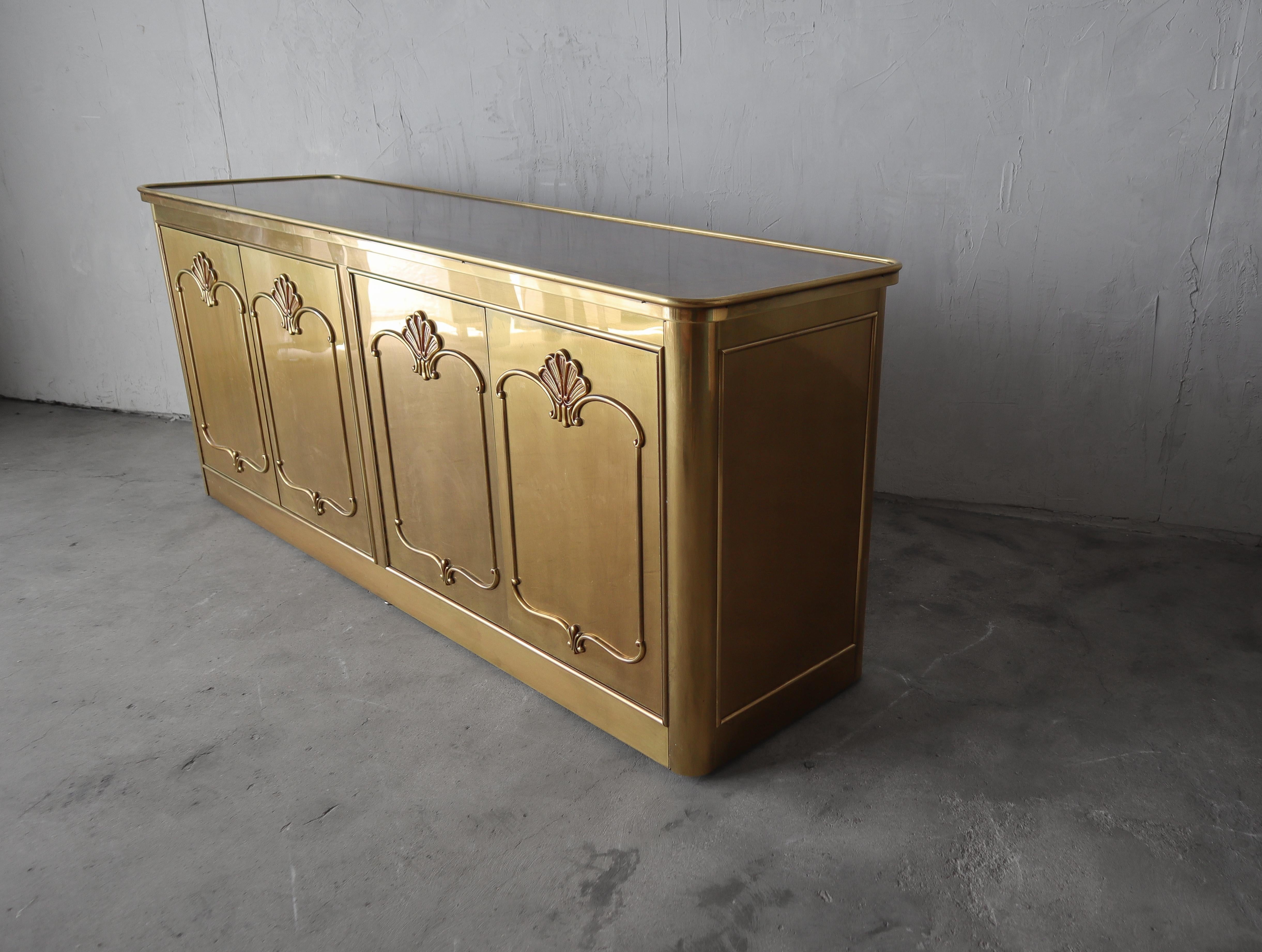 Mid-Century Modern Brass and Burled Credenza by Mastercraft
