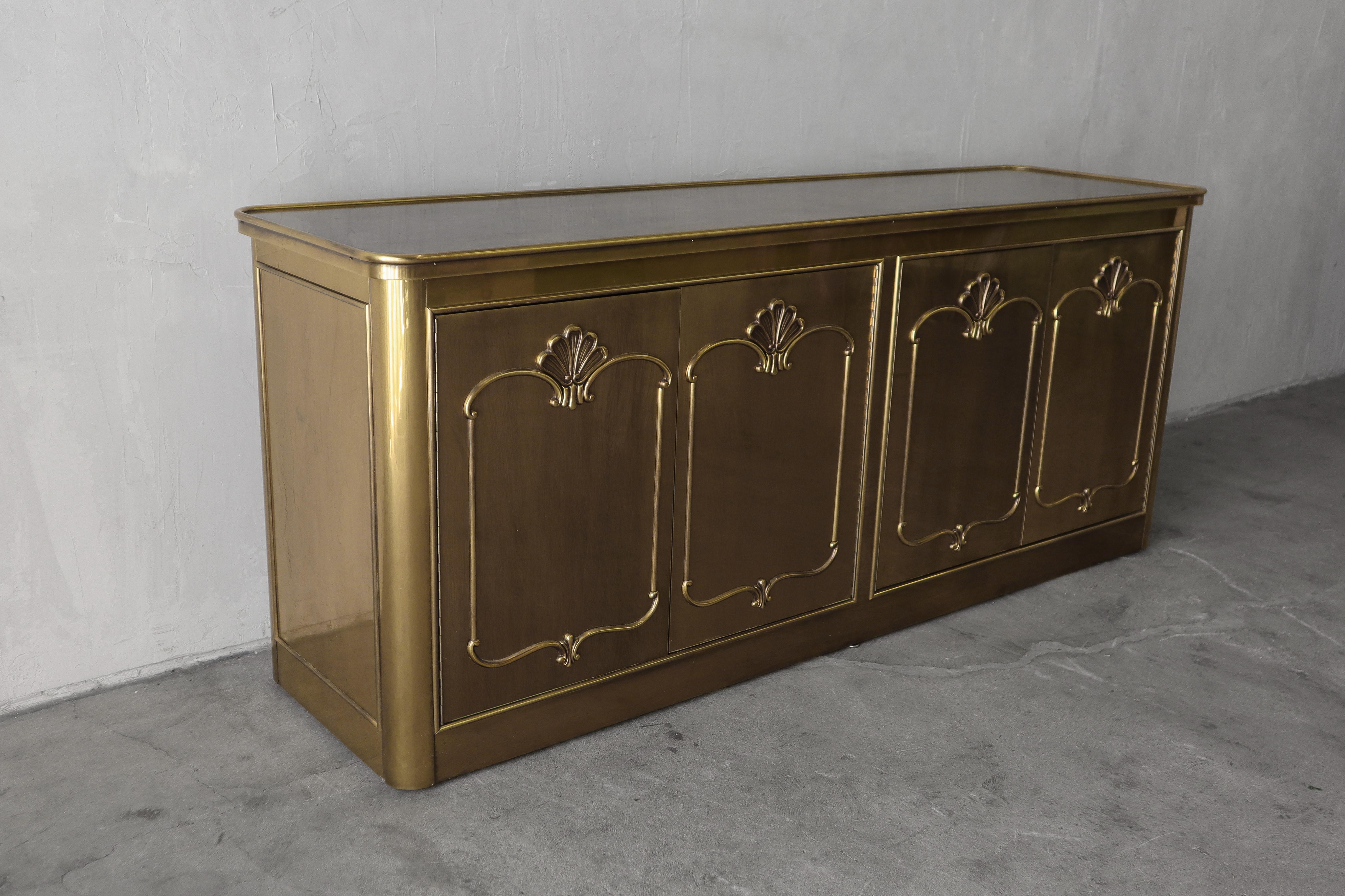 20th Century Brass and Burled Credenza by Mastercraft