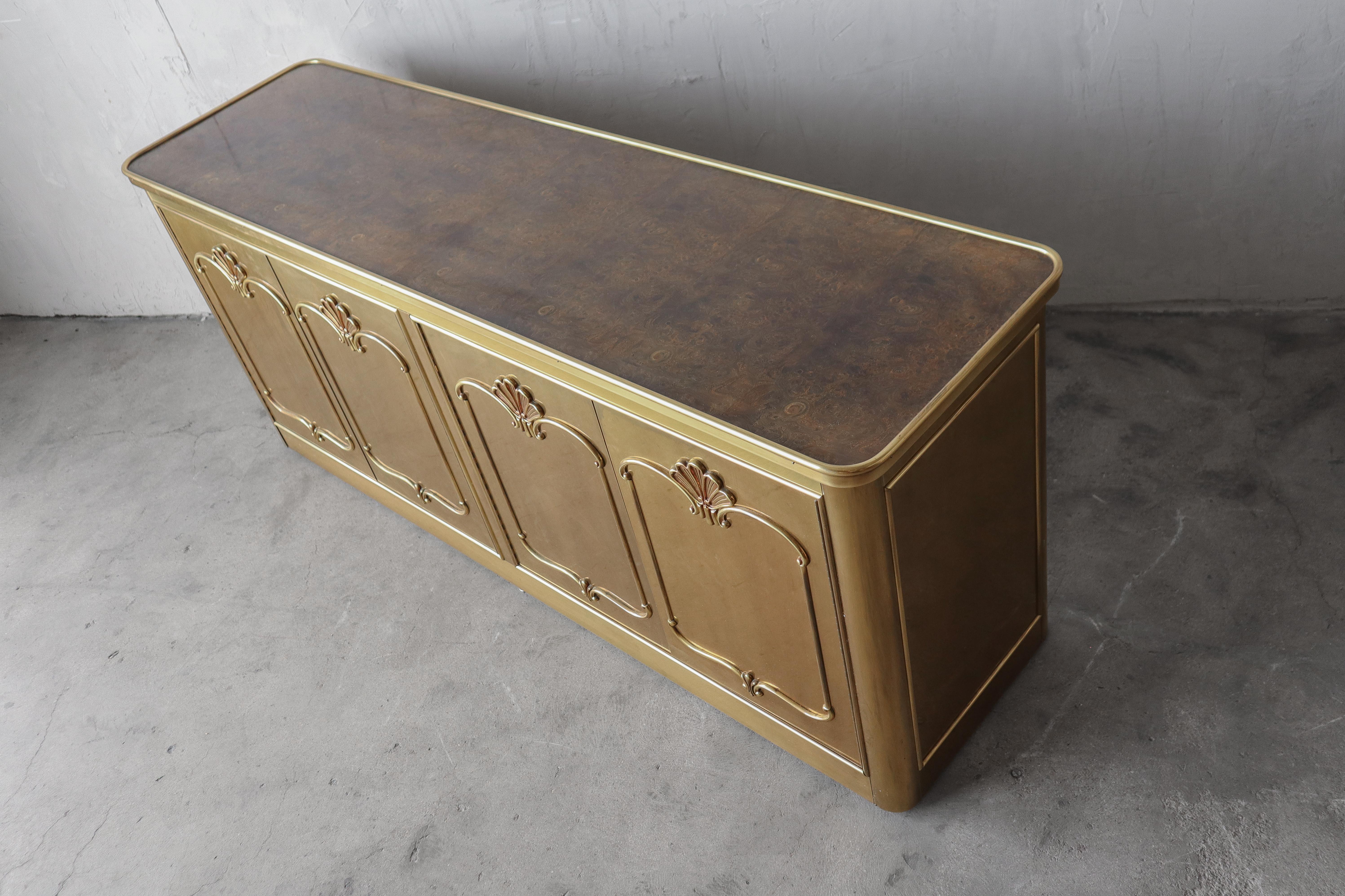Brass and Burled Credenza by Mastercraft 1