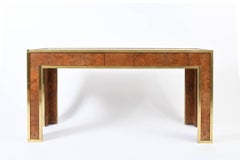 Brass and Burr Walnut Console Table, France, 1970s