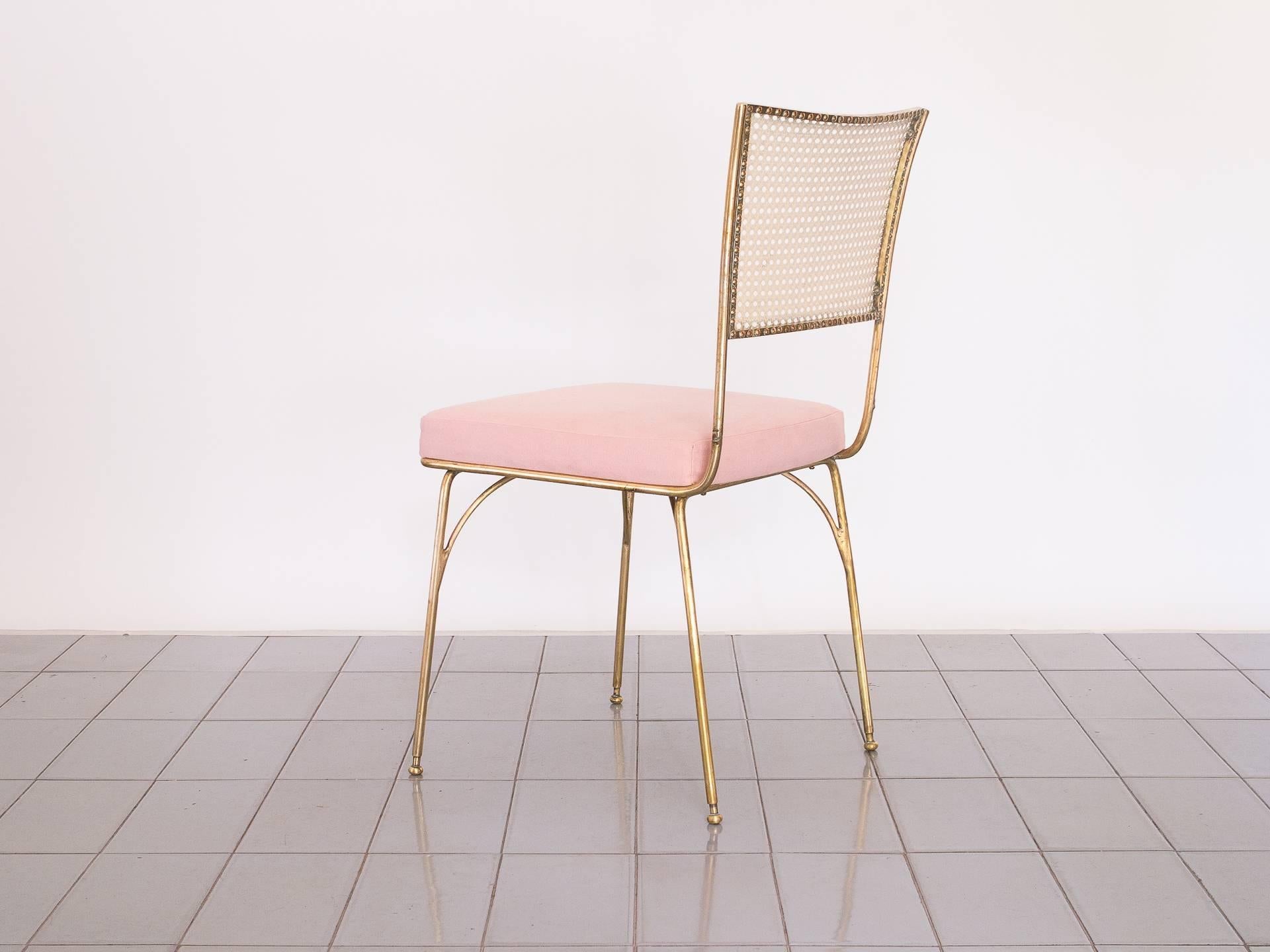 1950s Chair in Brass and Cane by Acácio Gil Borsoi, Brazilian Mid Century Modern In Fair Condition In Sao Paulo, SP