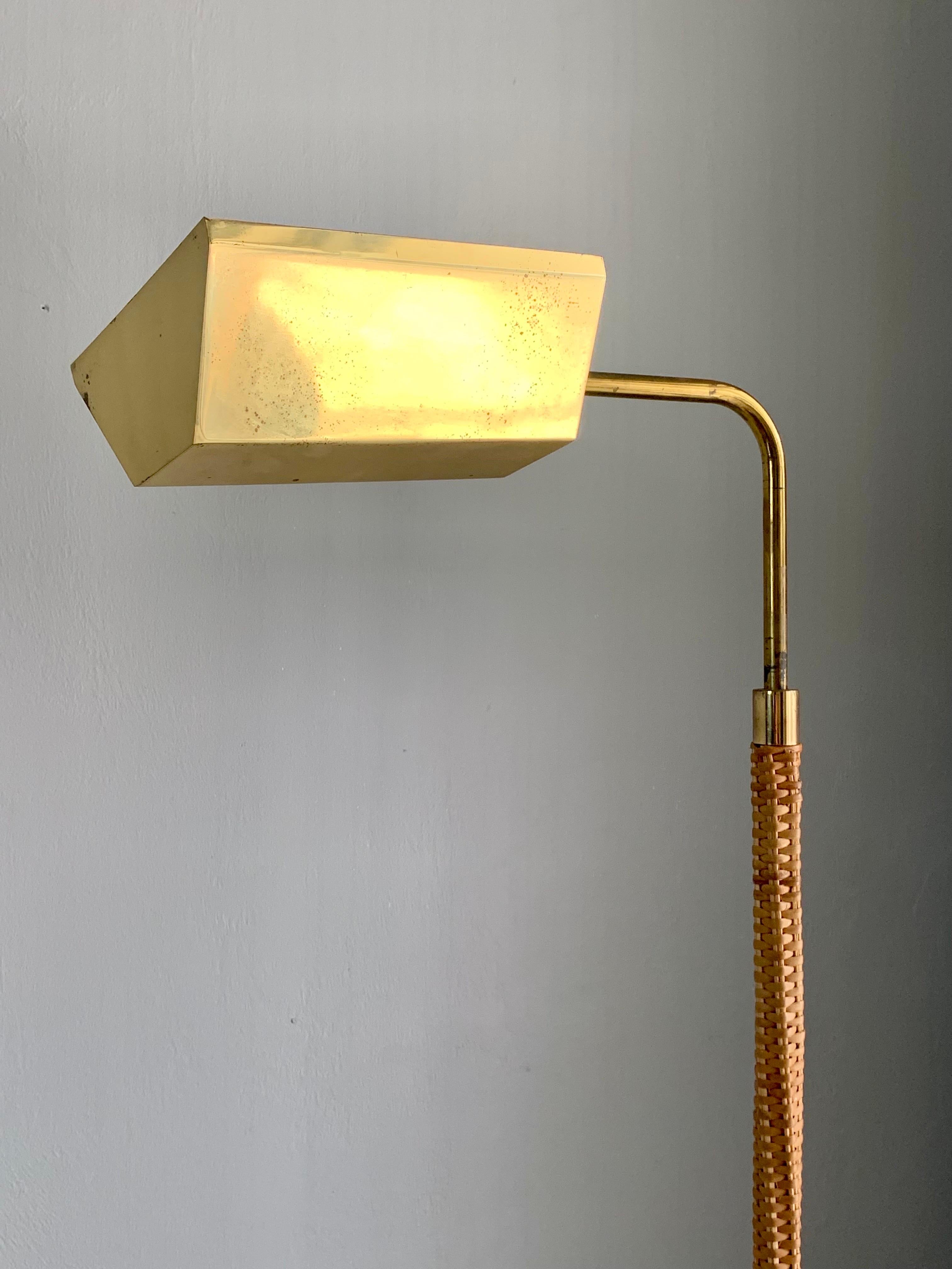 Brass and Cane Wrapped Floor Lamp After Paavo Tynell, circa 1950s For Sale 7