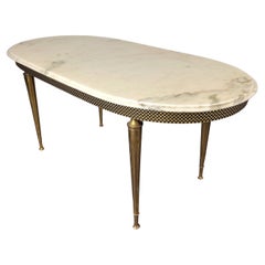 Brass and Carrara Marble Hollywood Regency Coffee Table, Italy 1950s