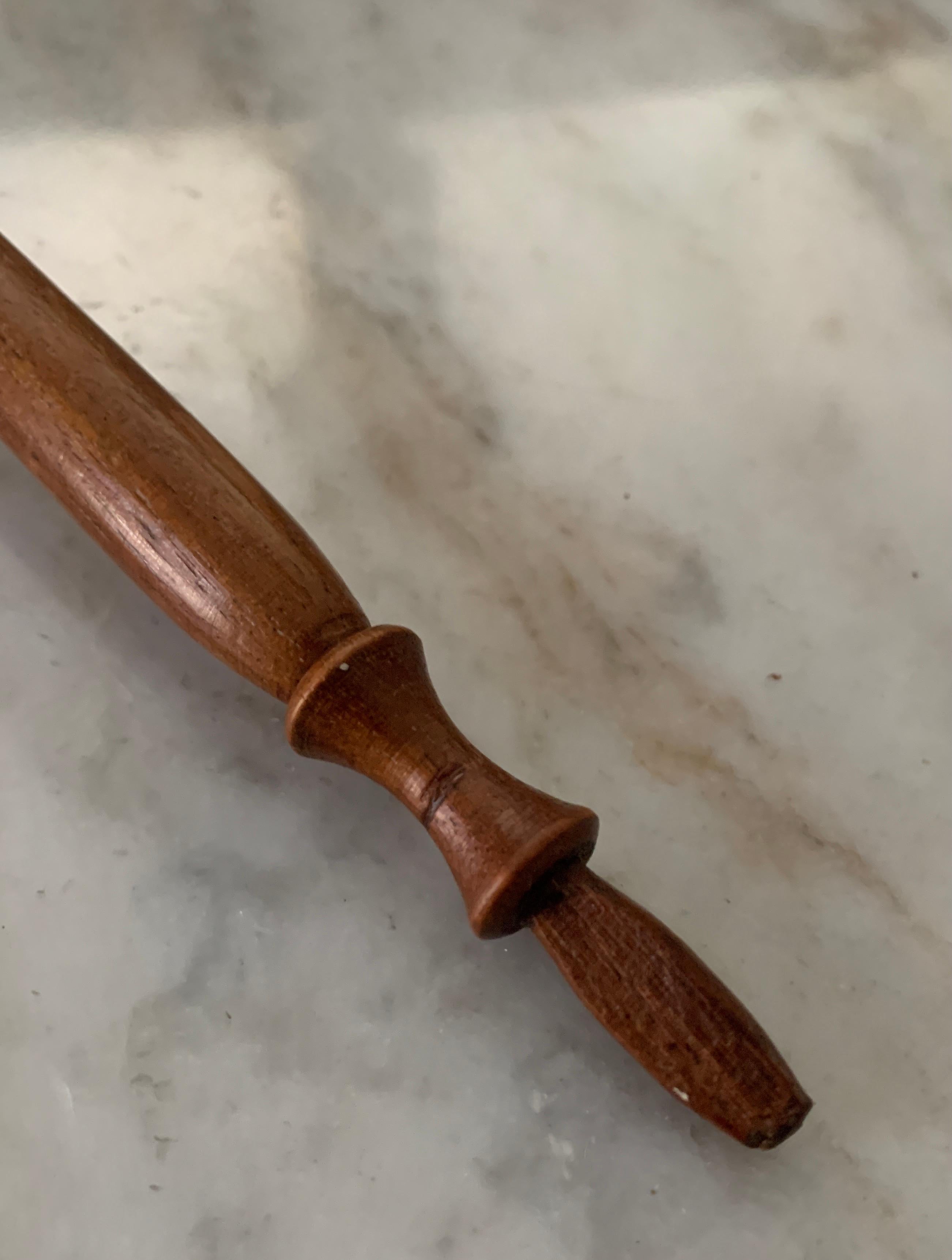 Brass and Carved Wood Candle Snuffer In Good Condition In Los Angeles, CA