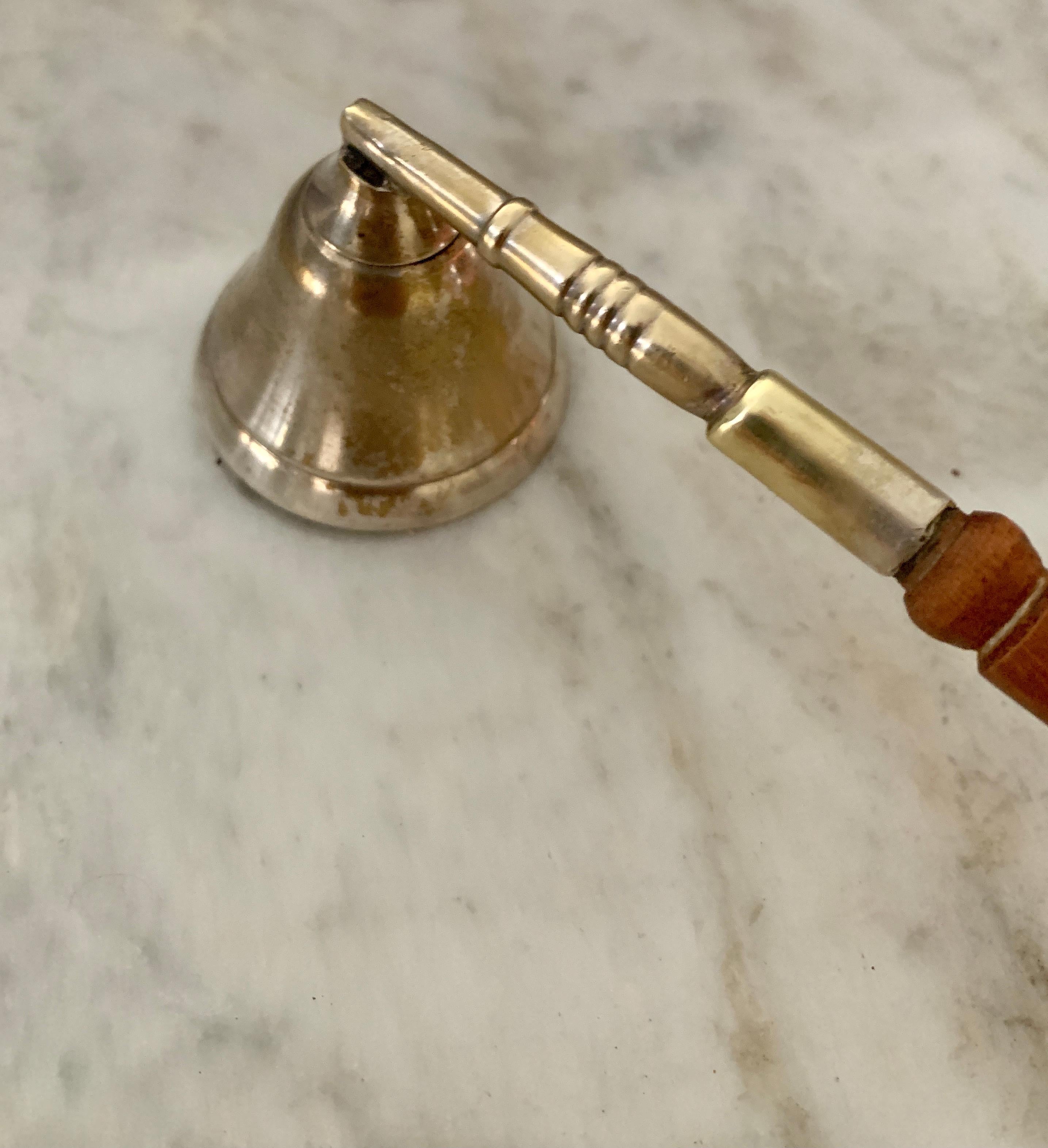 20th Century Brass and Carved Wood Candle Snuffer