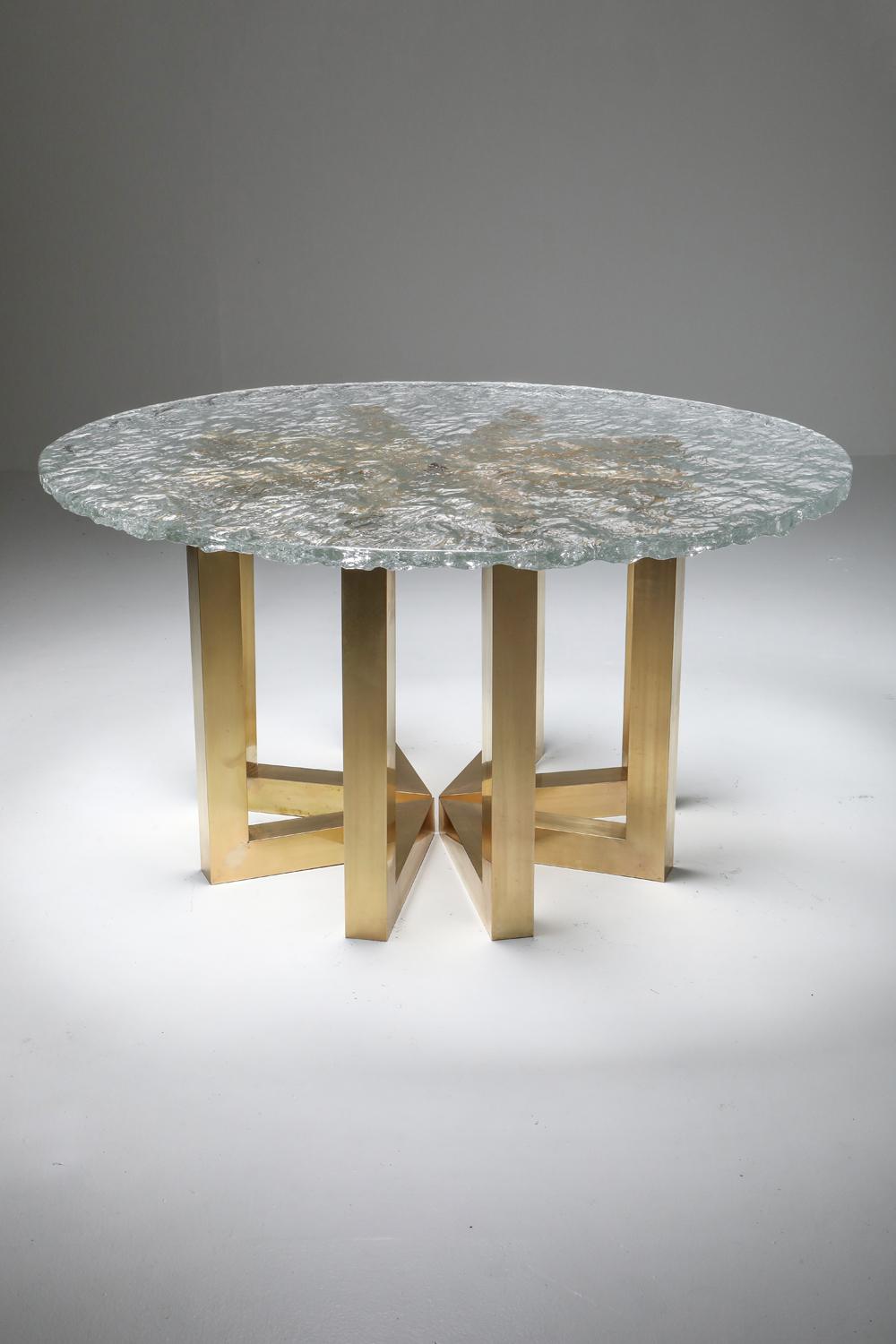 Brass and Cast Glass Round Dining Table by Ettore Gino Poli for Poliarte 6