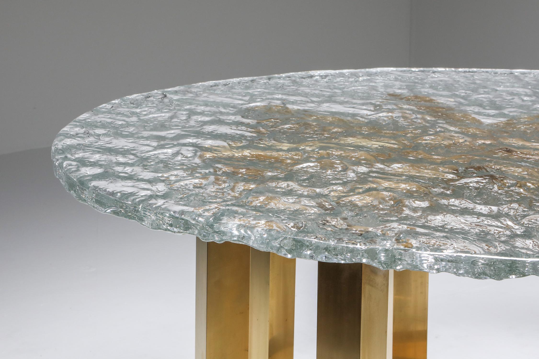 Late 20th Century Brass and Cast Glass Round Dining Table by Ettore Gino Poli for Poliarte
