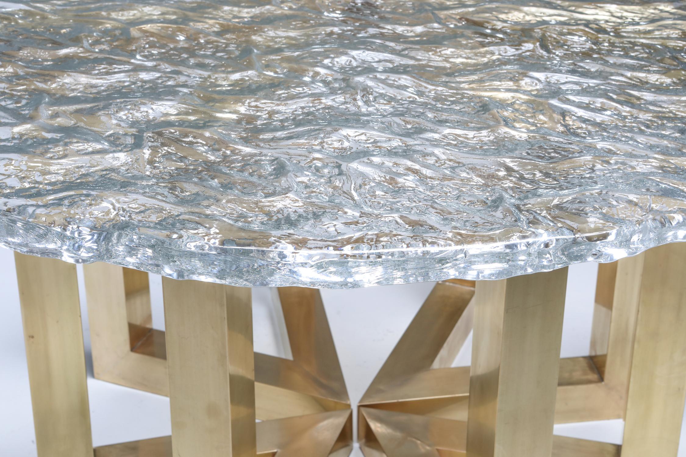Brass and Cast Glass Round Dining Table by Ettore Gino Poli for Poliarte 2