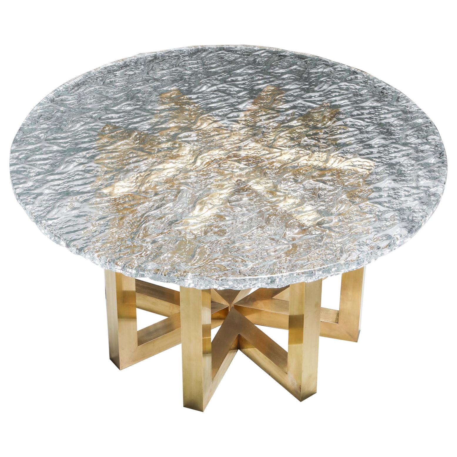 Brass and Cast Glass Round Dining Table by Ettore Gino Poli for Poliarte