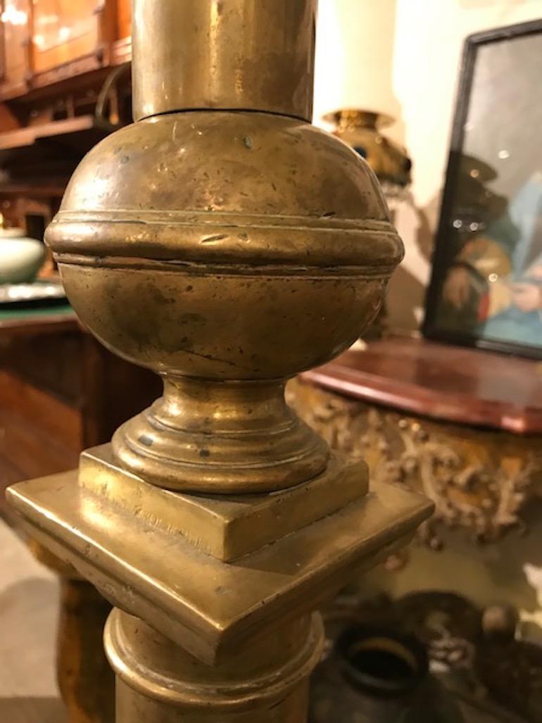 American Brass and Cast Iron Andiron Mounted as Floor Lamp For Sale