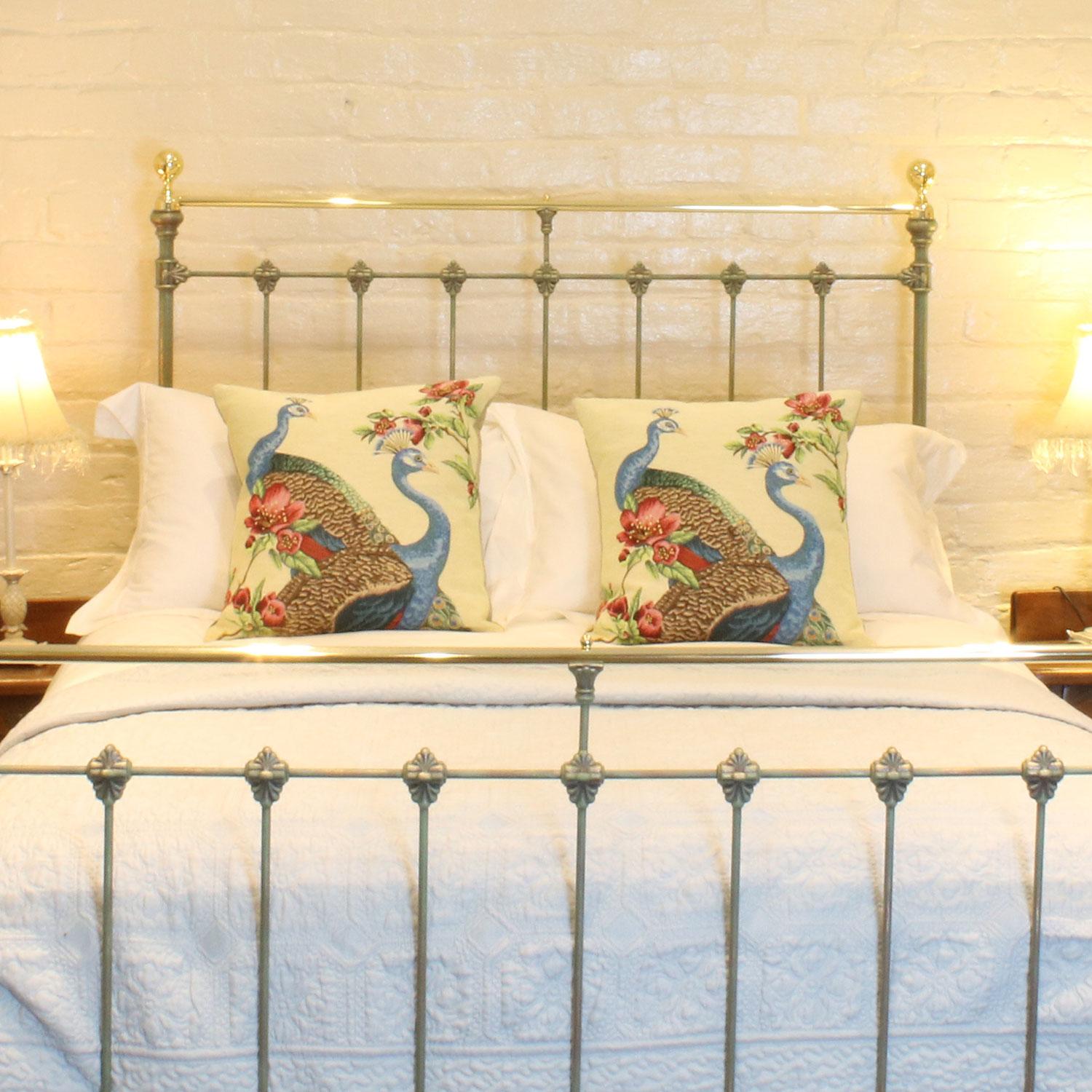 A hand painted brass and cast iron bed with decorative castings. This bed is finished in green Verdigris with a brass straight top rail. 

The price is for the bed frame alone. The base, mattress, bedding and linen are extra and can be supplied.