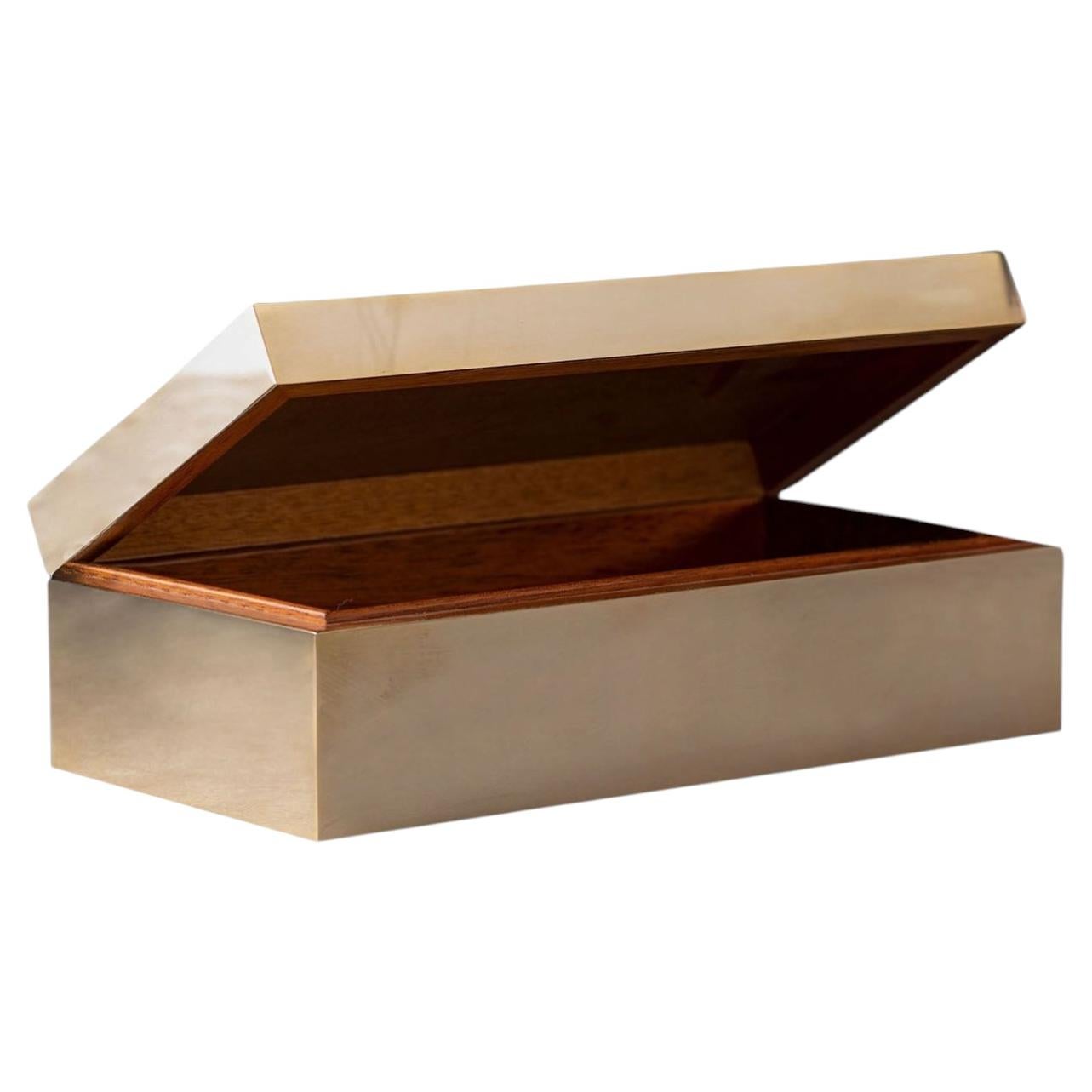 Brass and Cedar Wood Cigar Box For Sale