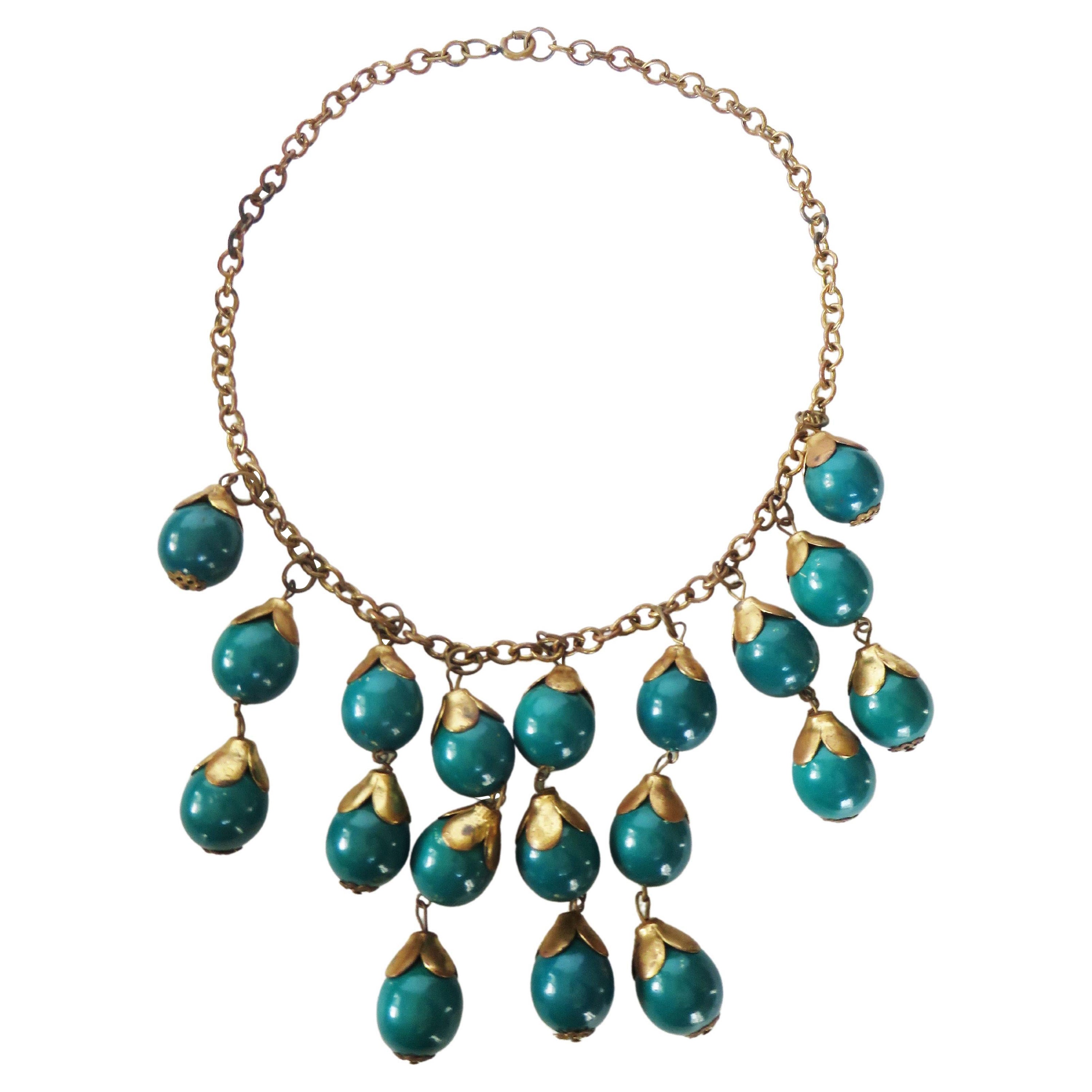 Brass and Celluloid Ball Bib 1940s Necklace