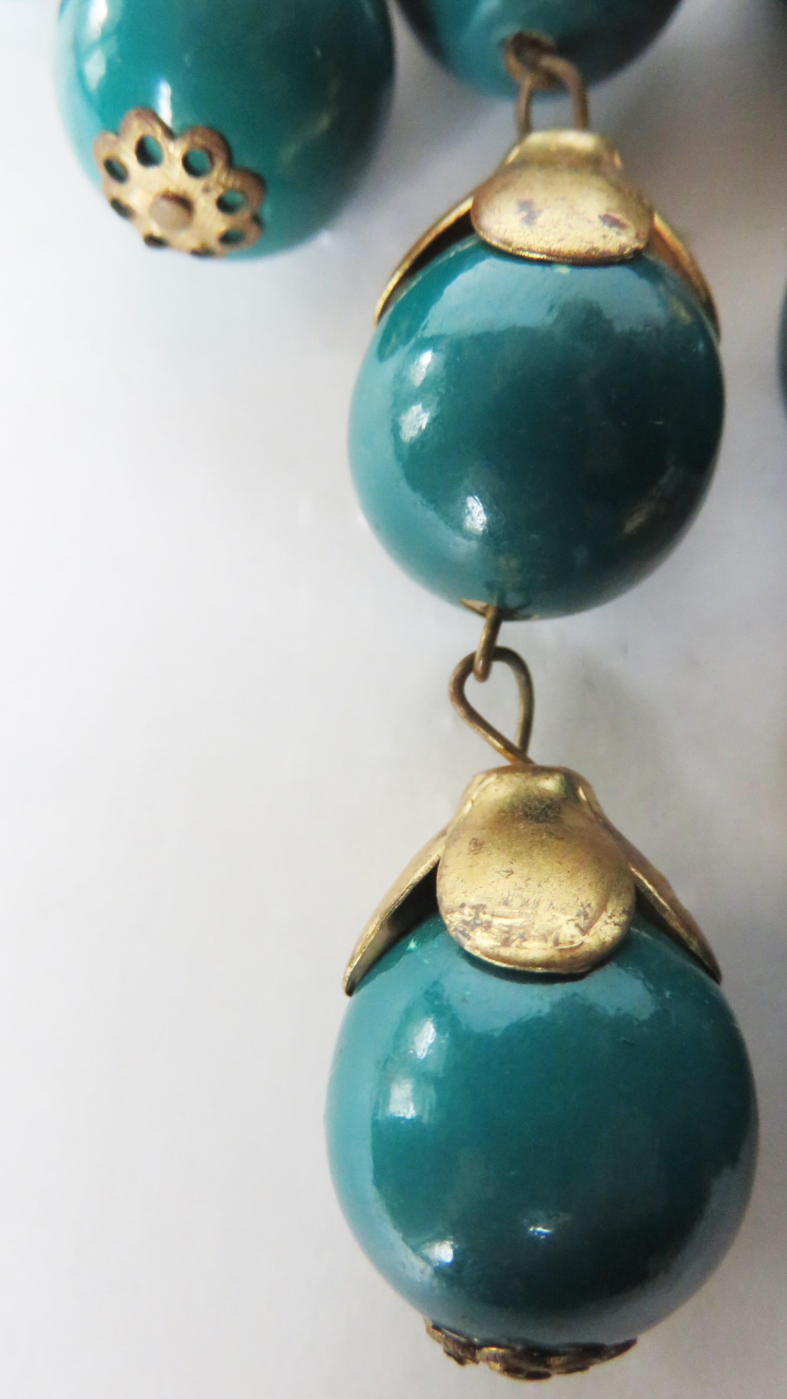 Brass and Celluloid Ball Drop 1940s Necklace For Sale 6