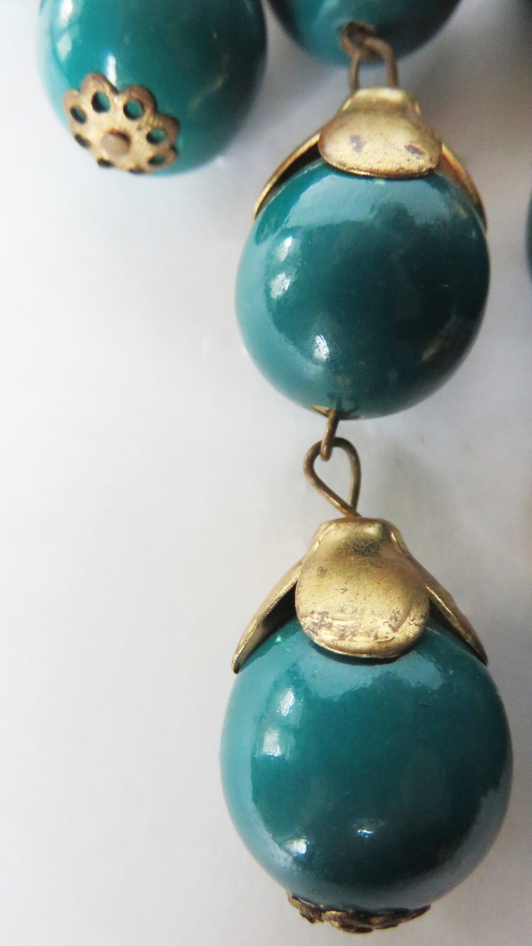COLLIER PERLES MURANO VERTES & PERLES fantaisie maille dorée VINTAGE an.70