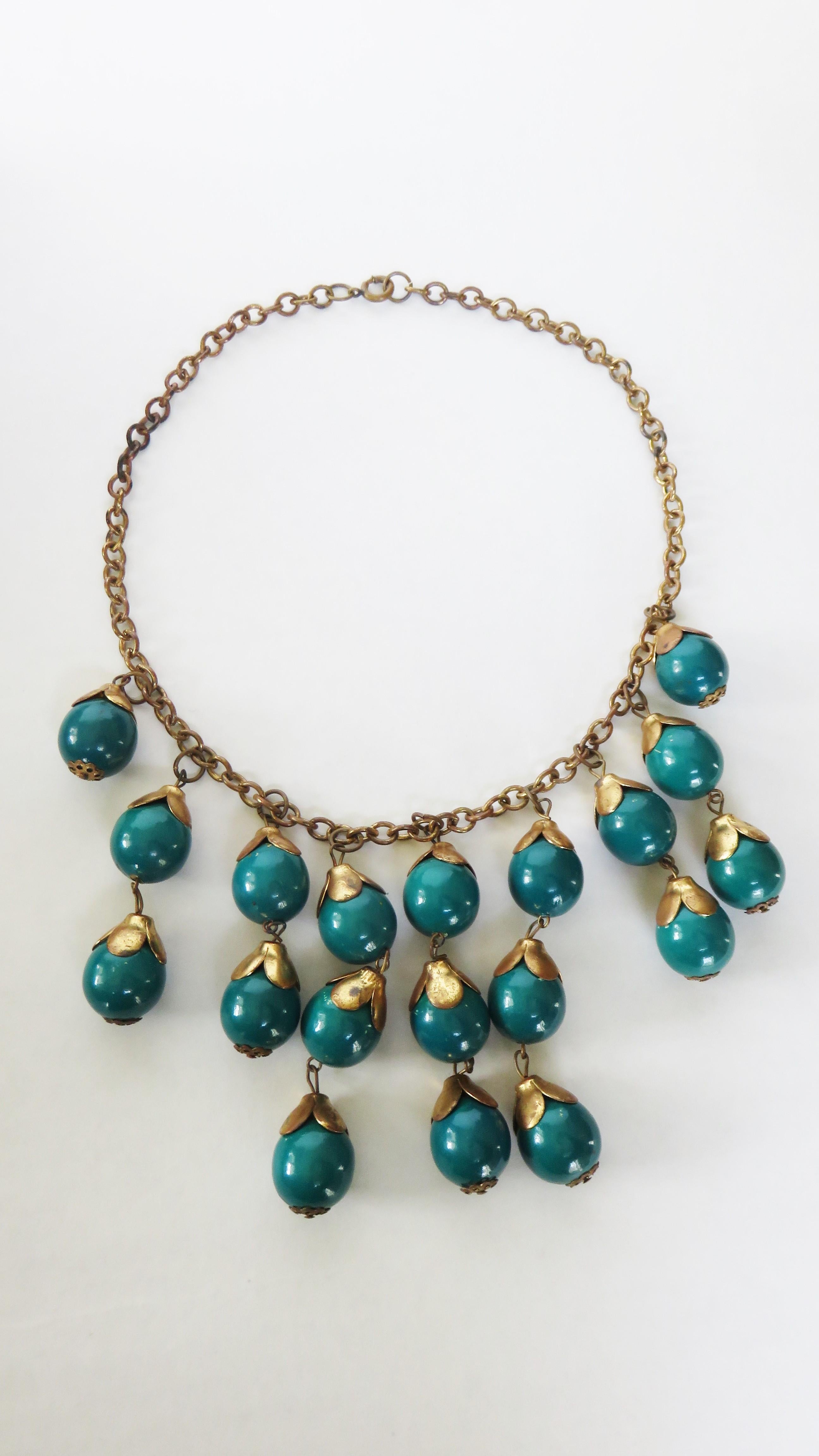 Brass and Celluloid Ball Drop 1940s Necklace For Sale 7