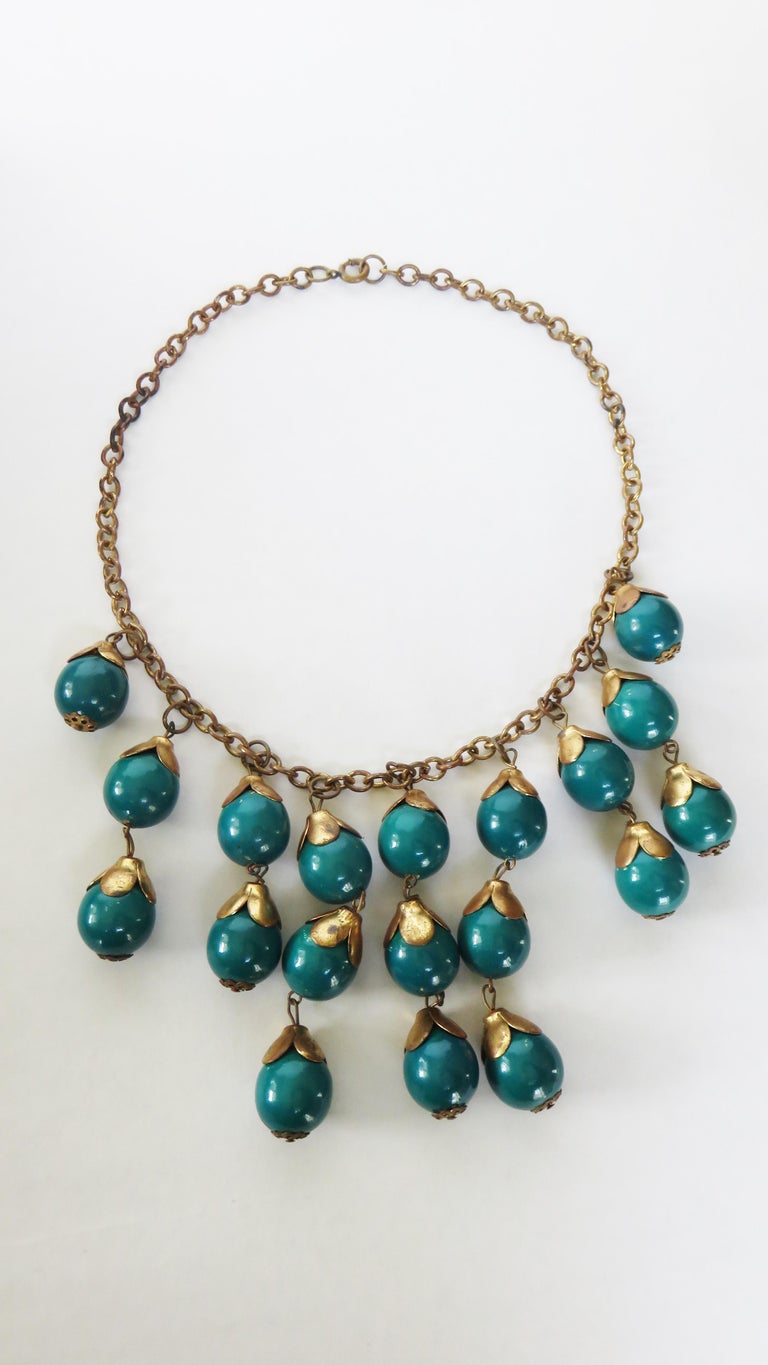 Brass and Celluloid Ball Drop 1940s Necklace For Sale at 1stDibs