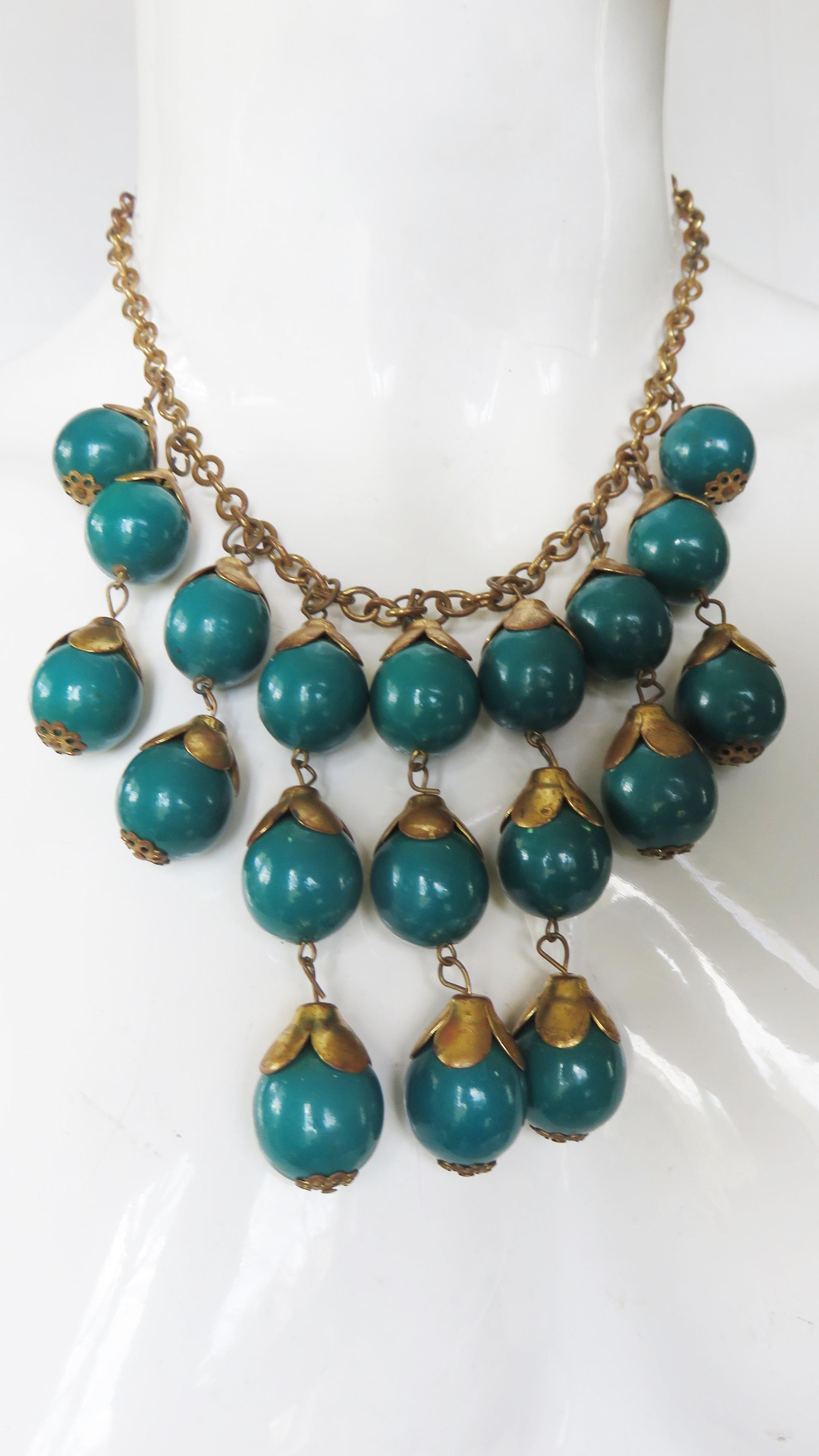 Brass and Celluloid Ball Drop 1940s Necklace For Sale 1