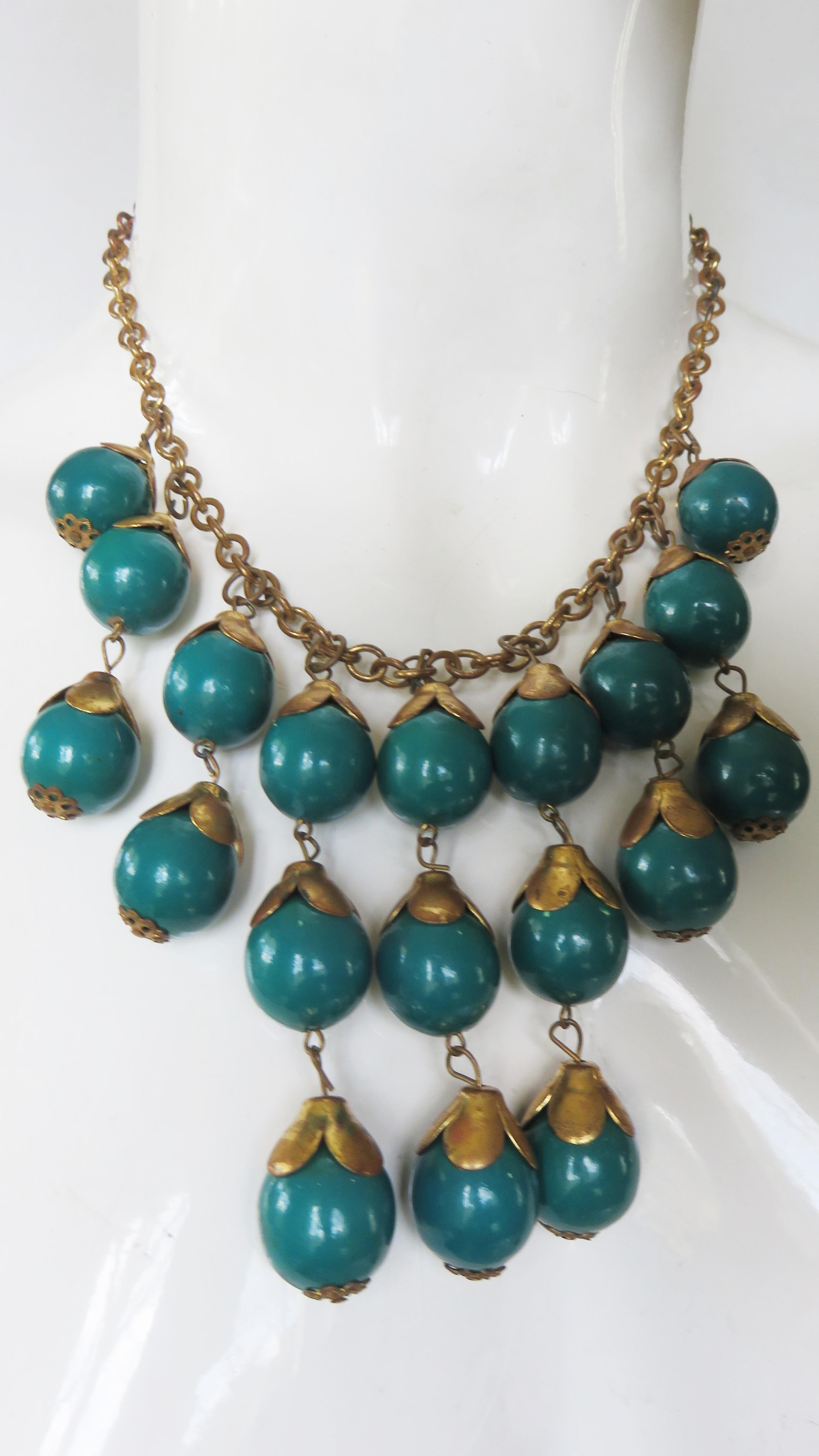 Brass and Celluloid Ball Drop 1940s Necklace For Sale 2