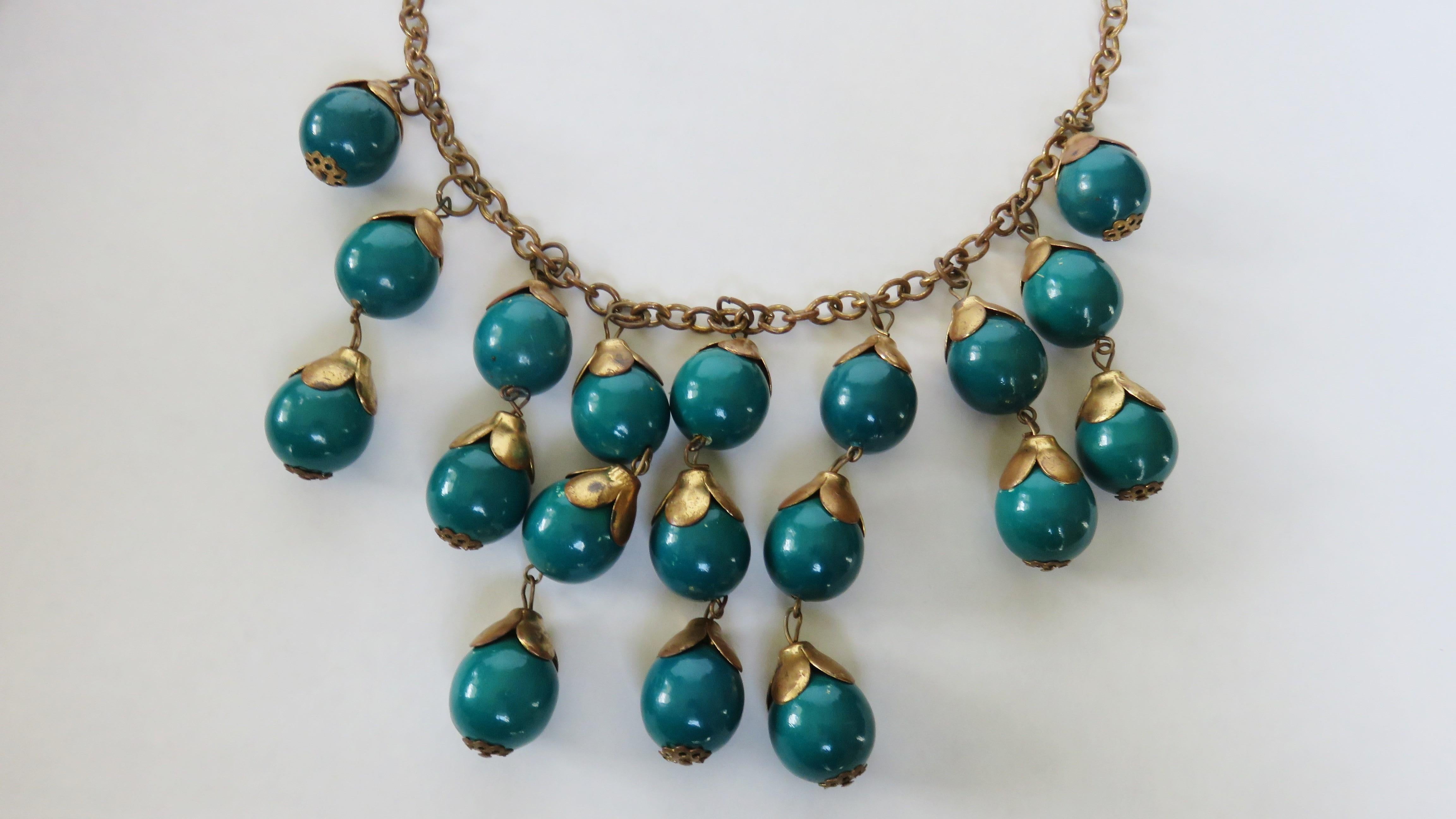 Brass and Celluloid Ball Drop 1940s Necklace For Sale 3