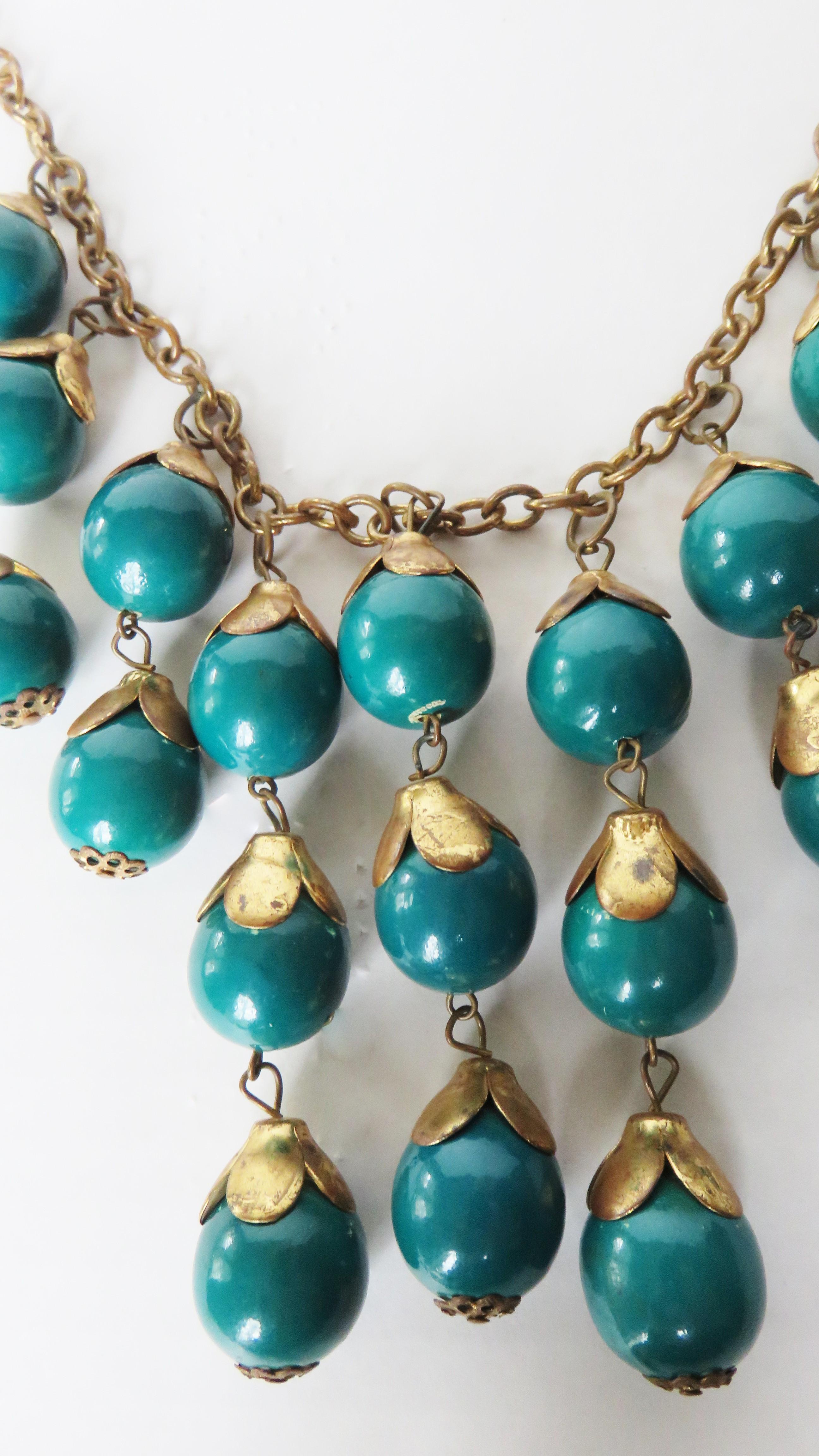 Brass and Celluloid Ball Drop 1940s Necklace For Sale 4