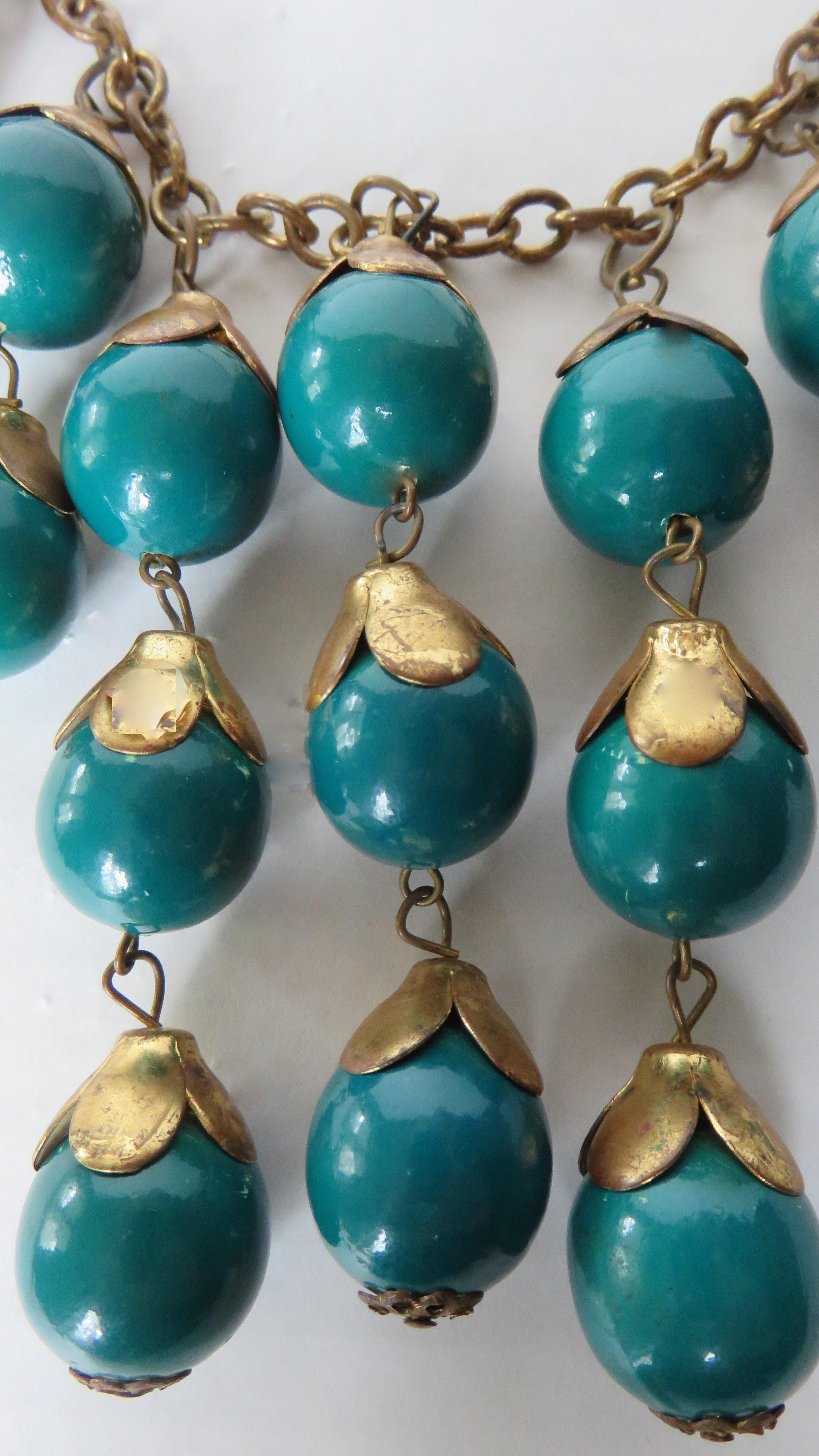 Brass and Celluloid Ball Drop 1940s Necklace For Sale 5