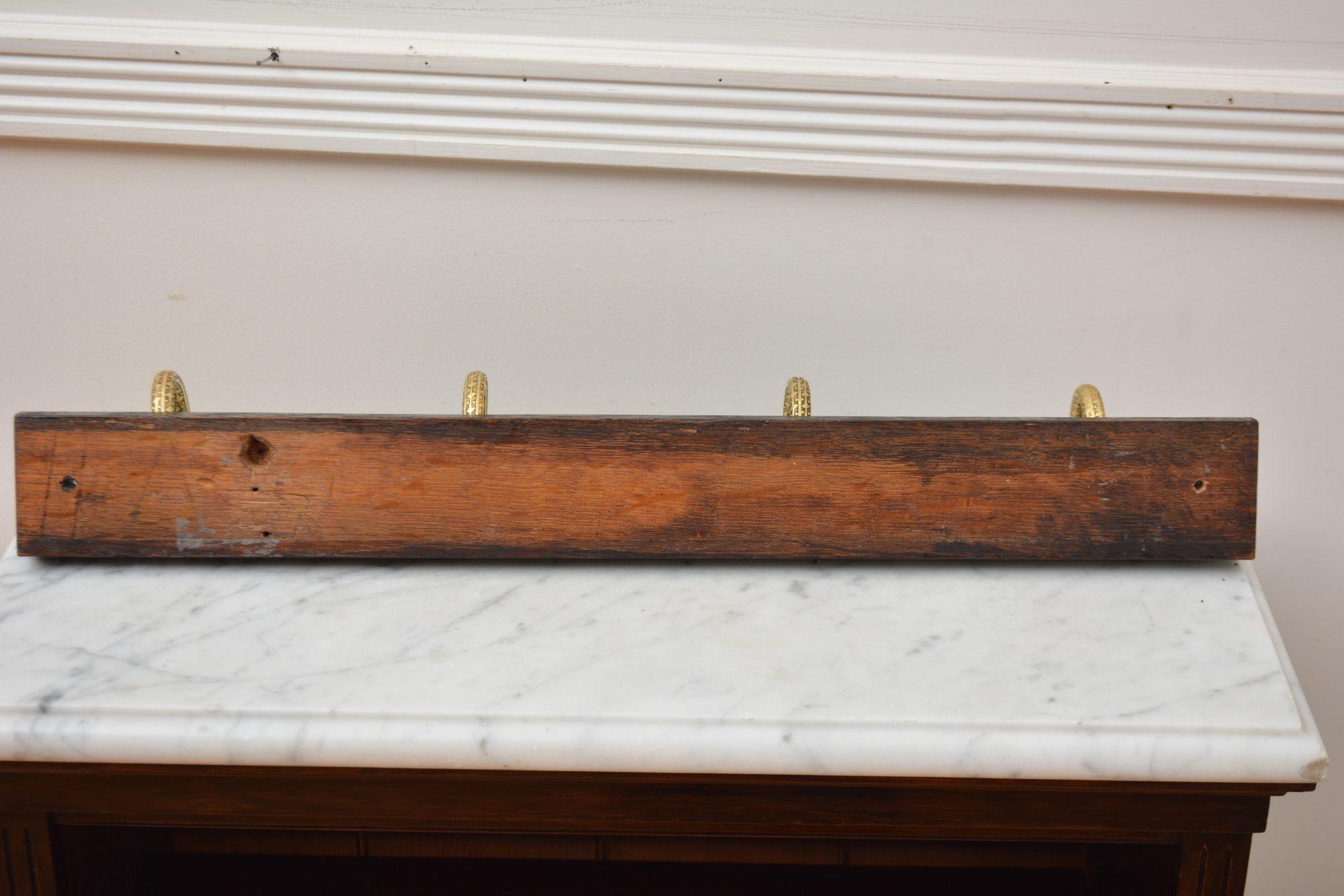 Brass and Ceramic Coat Hooks on Oak backing Coat Rack For Sale 10
