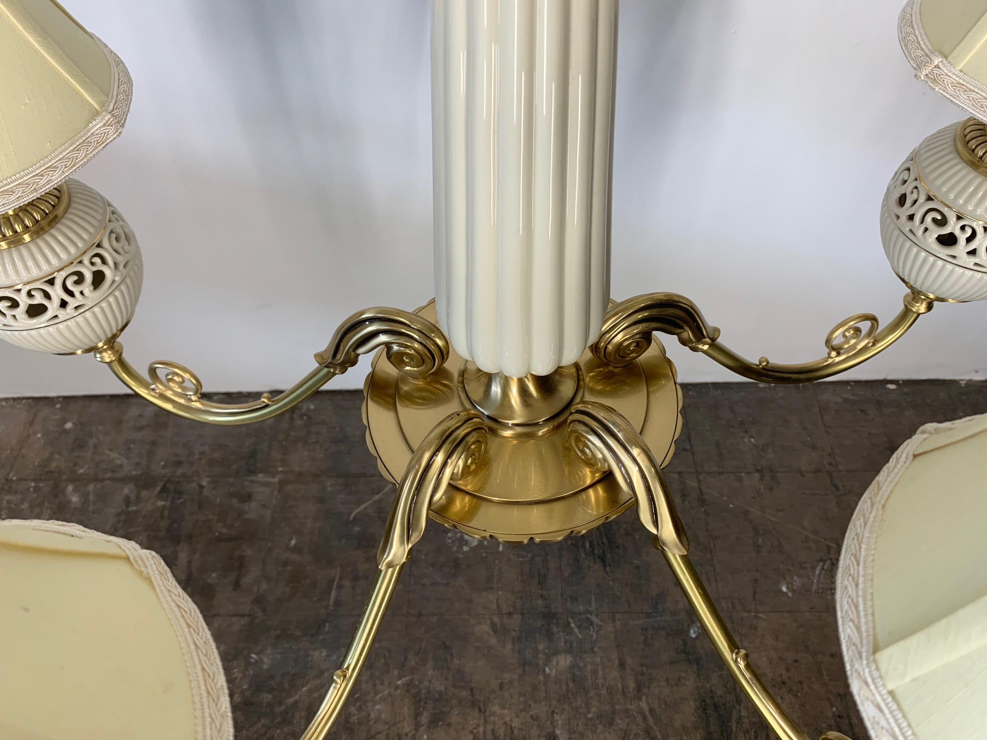 Brass and Ceramic Five-Light Chandelier by Lenox 2