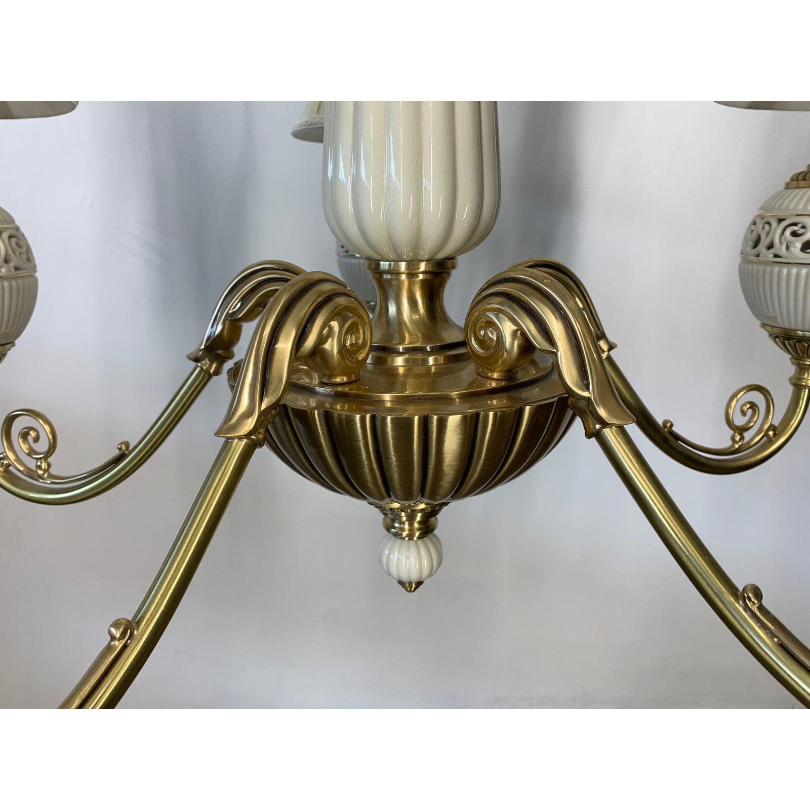Brass and Ceramic Five Light Chandelier by Lenox 2