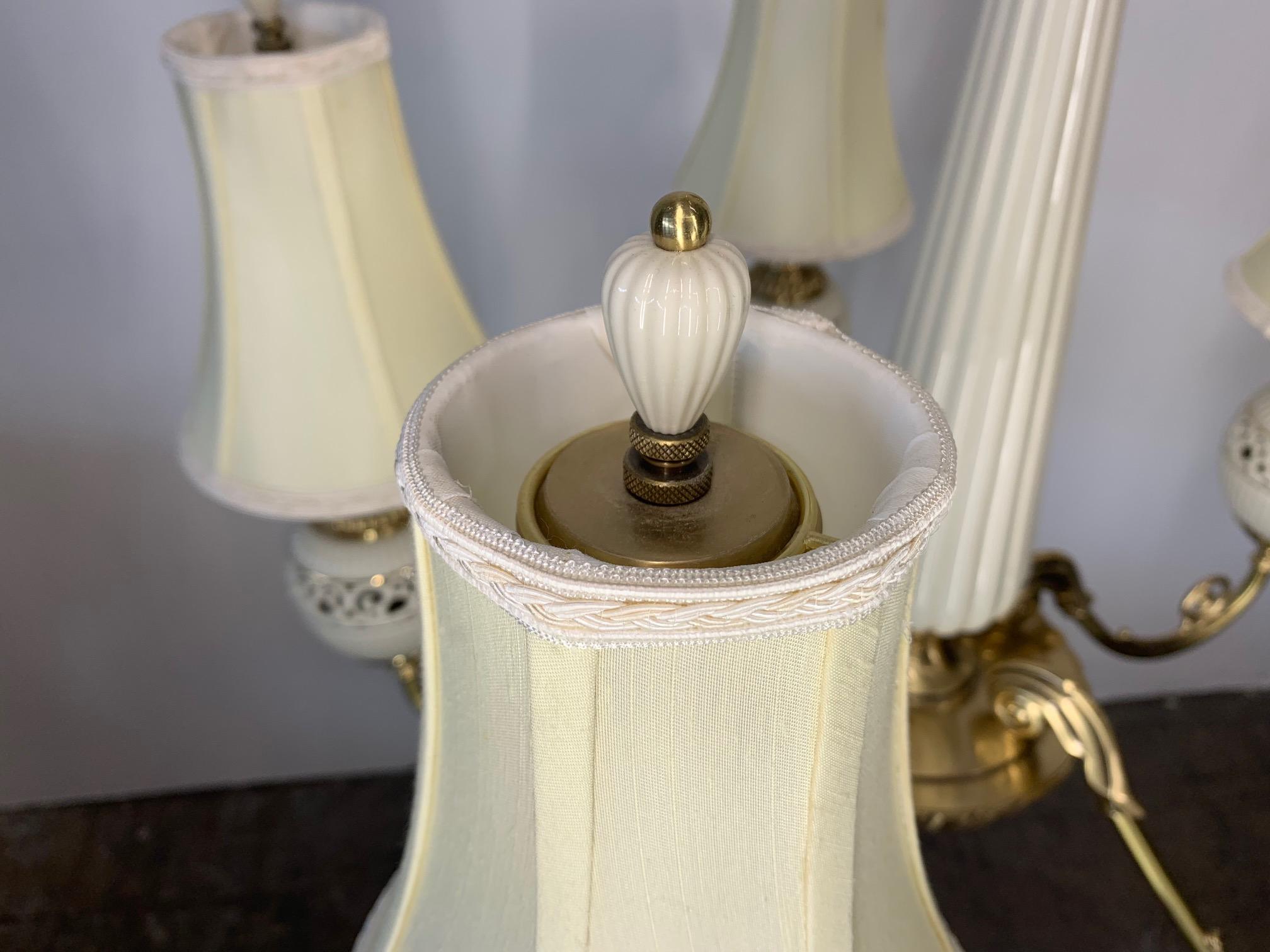 Brass and Ceramic Five-Light Chandelier by Lenox 3