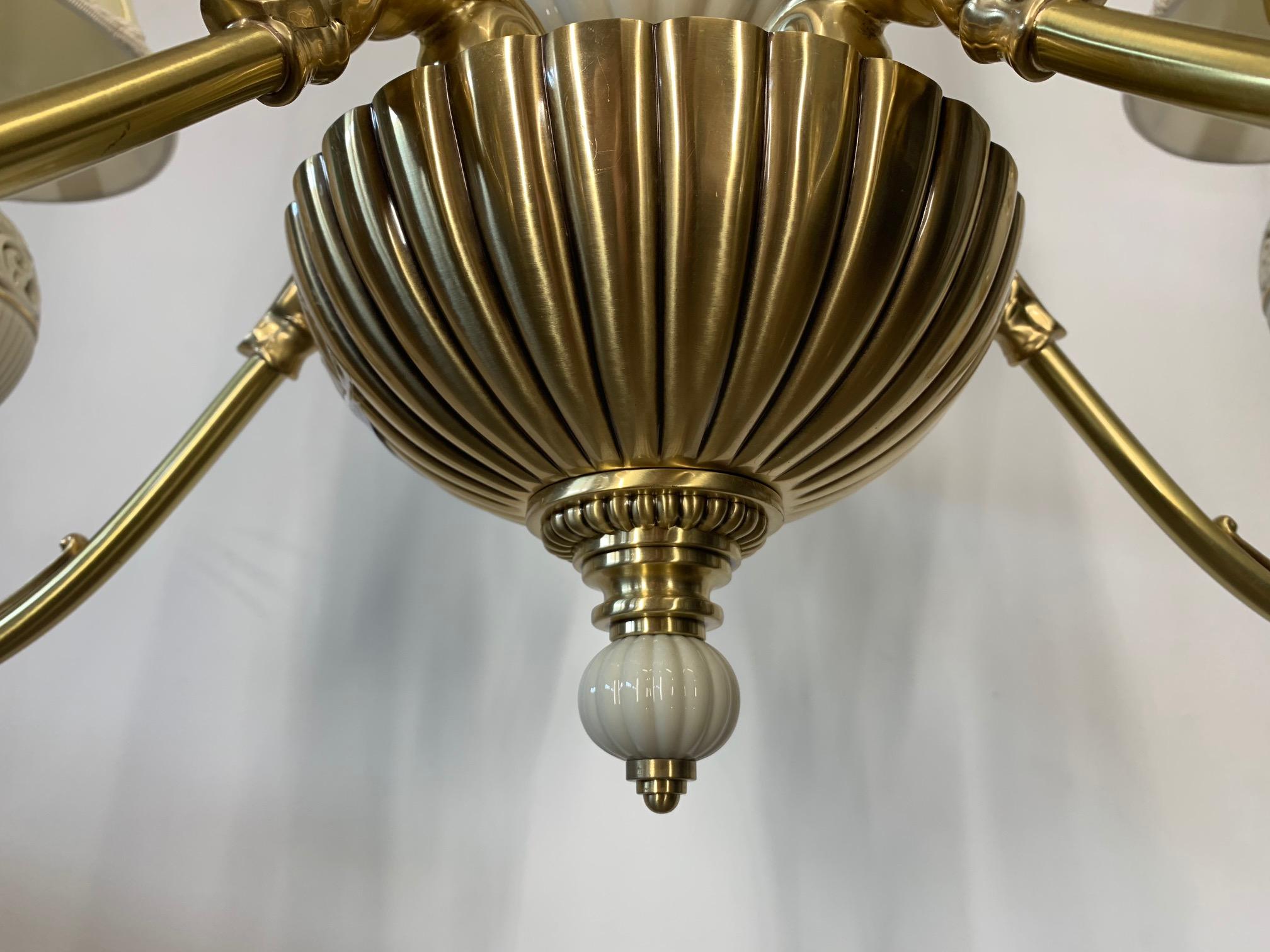 Brass and Ceramic Five-Light Chandelier by Lenox 4