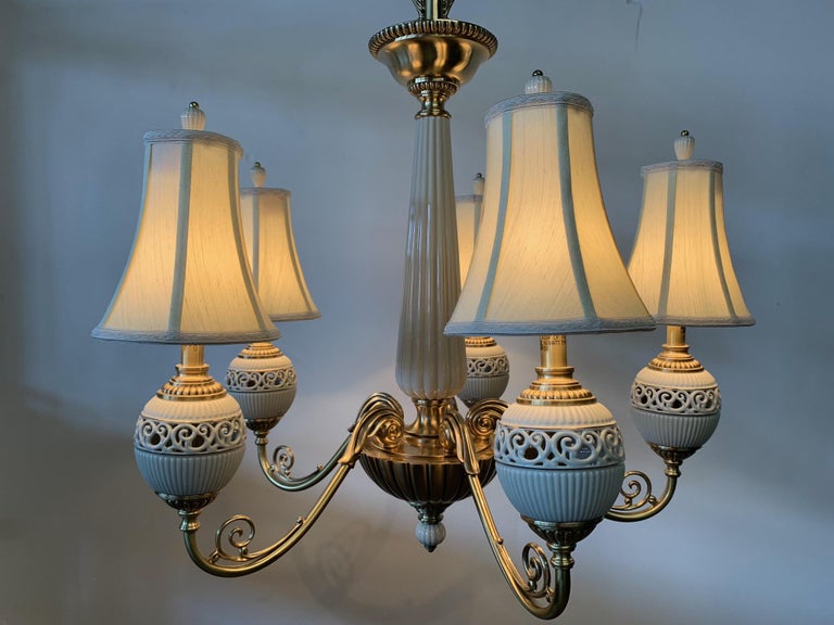 Brass and Ceramic FiveLight Chandelier by Lenox For Sale at 1stDibs
