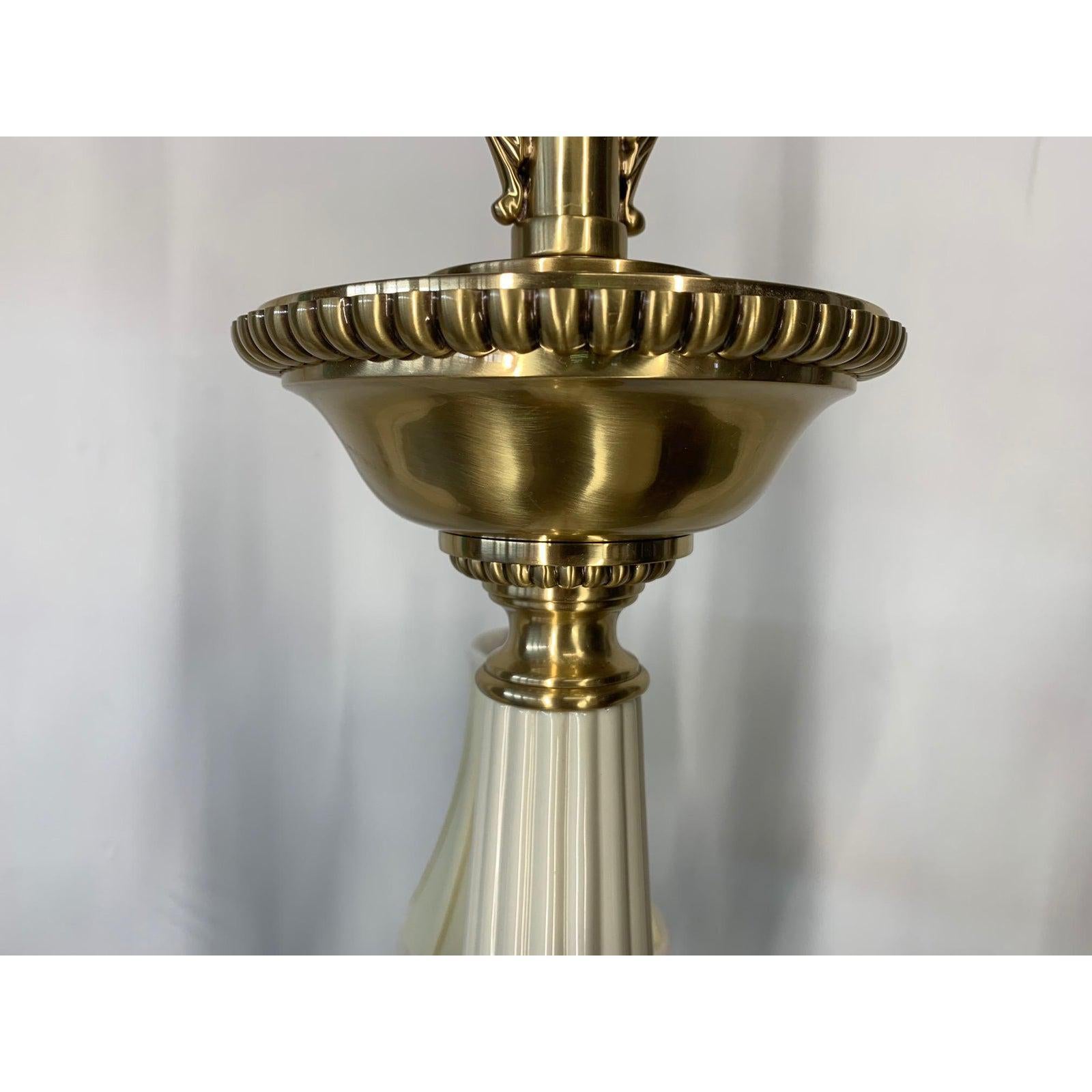 Hollywood Regency Brass and Ceramic Five Light Chandelier by Lenox