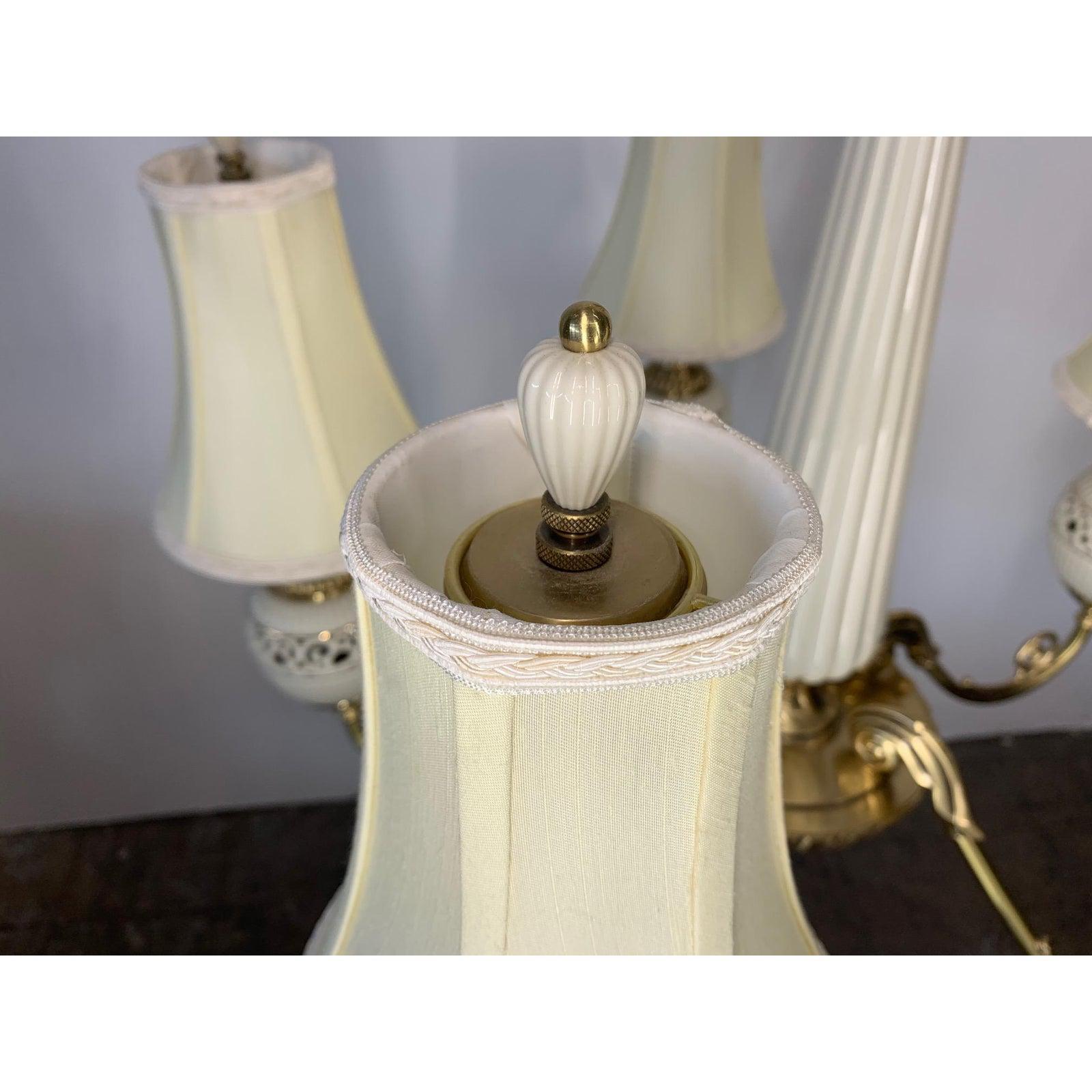 Brass and Ceramic Five Light Chandelier by Lenox In Good Condition In Jacksonville, FL