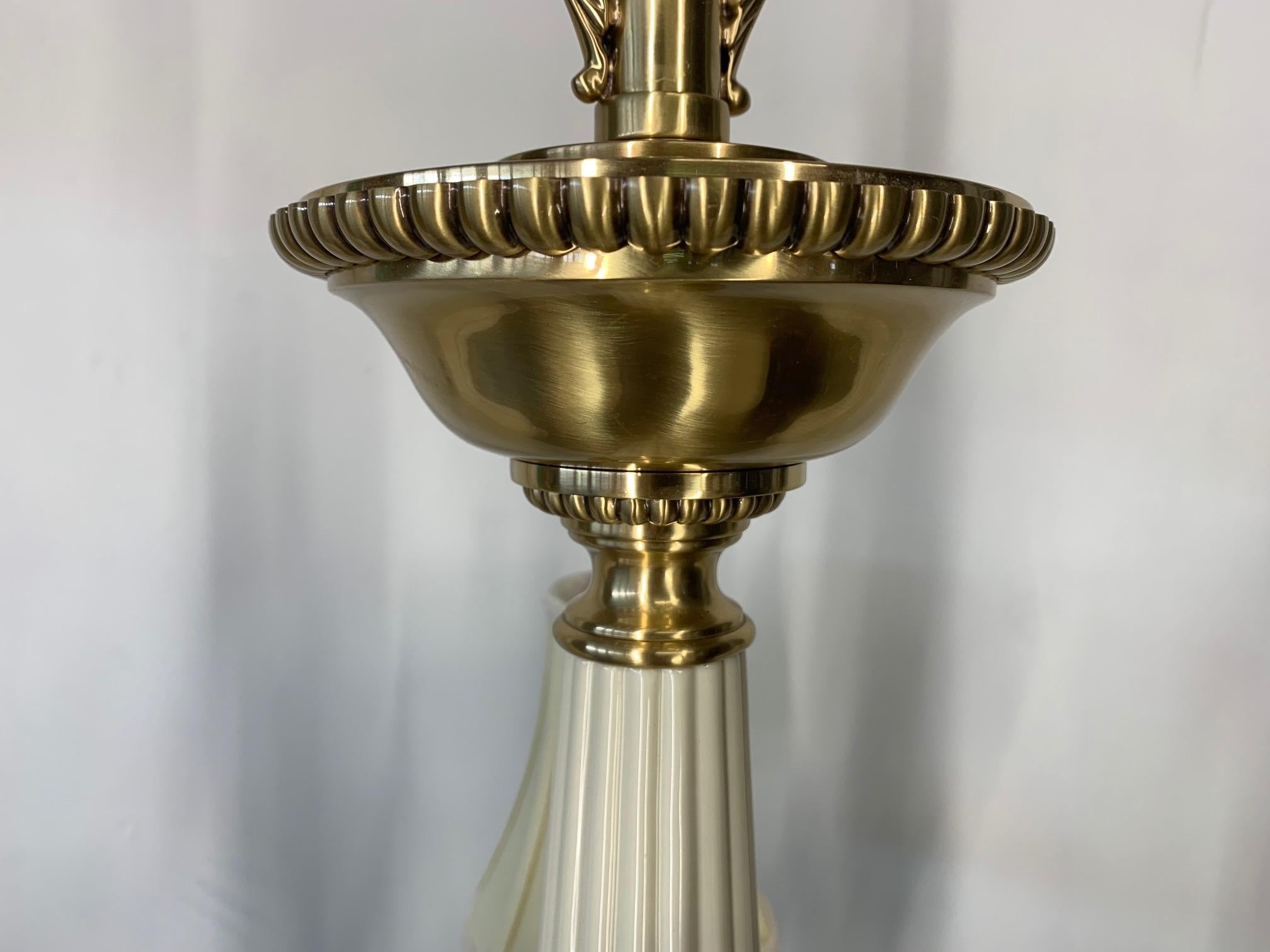 Late 20th Century Brass and Ceramic Five-Light Chandelier by Lenox