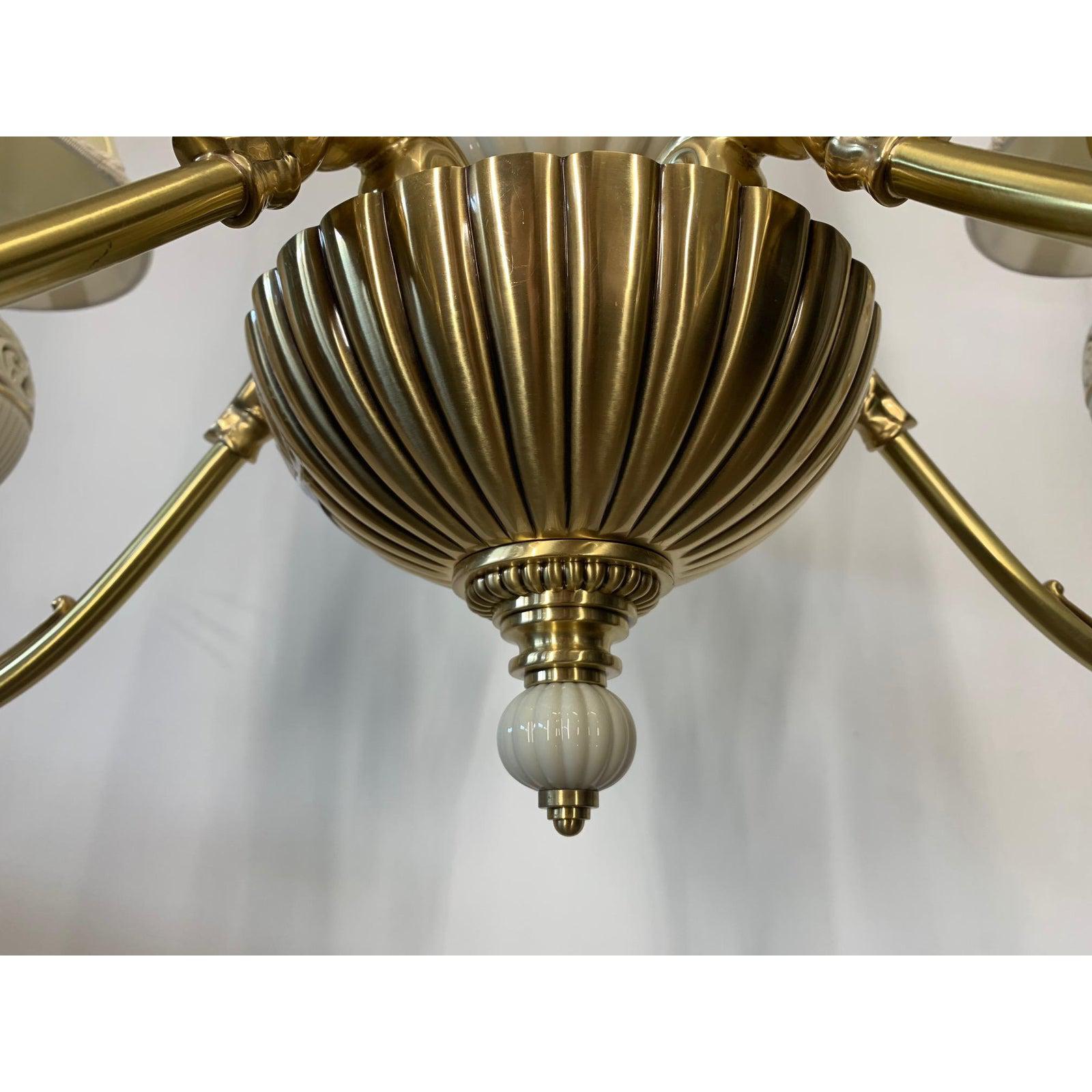Late 20th Century Brass and Ceramic Five Light Chandelier by Lenox