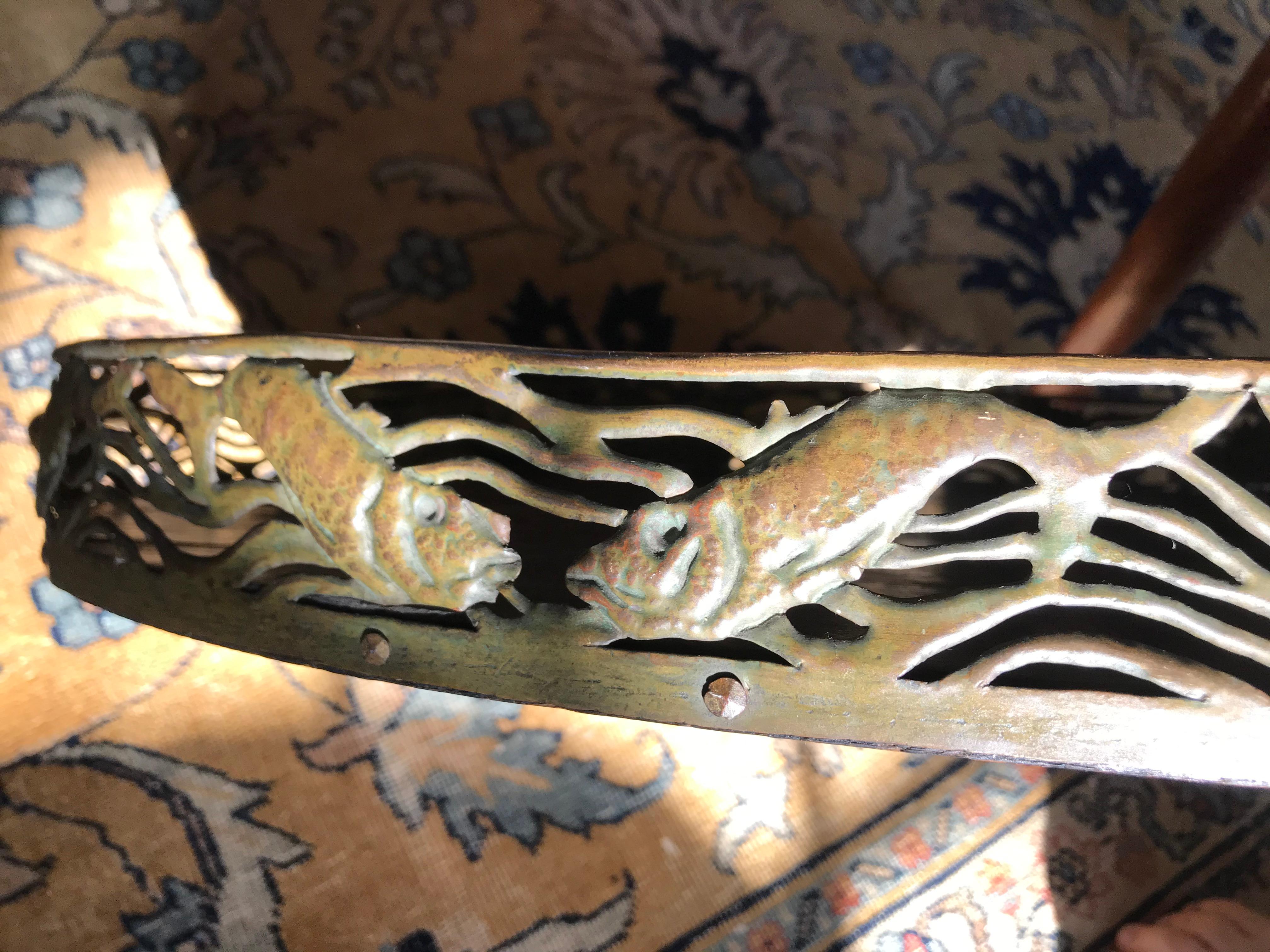 Brass and Chestnut Wood Fish Tray For Sale 1