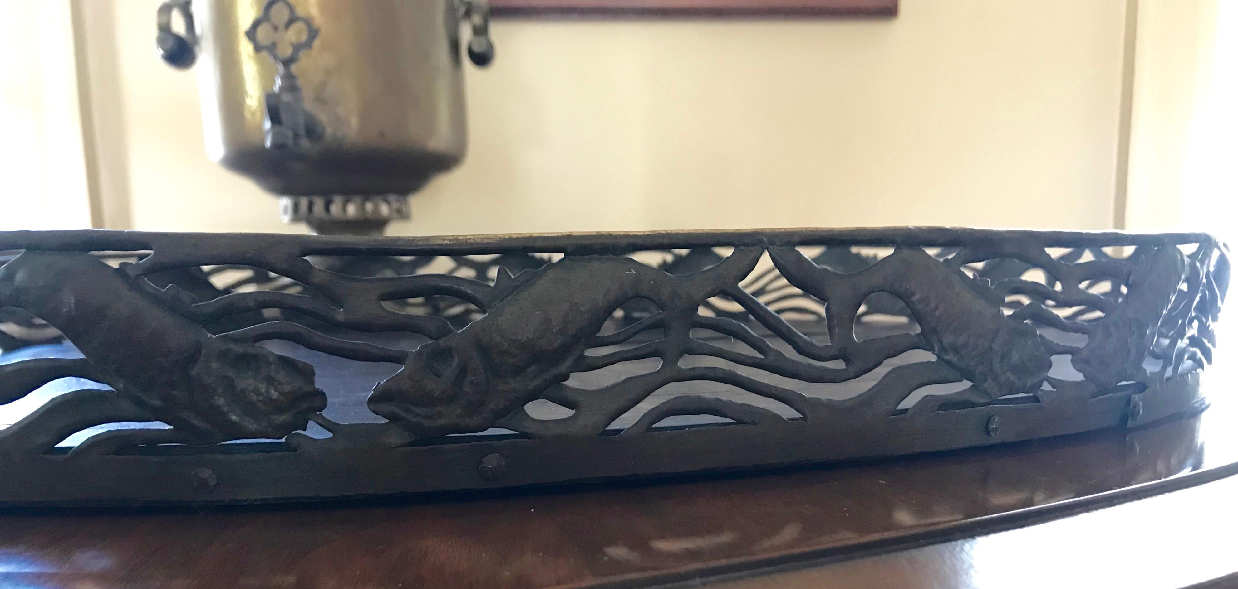 Brass and Chestnut Wood Fish Tray For Sale 3