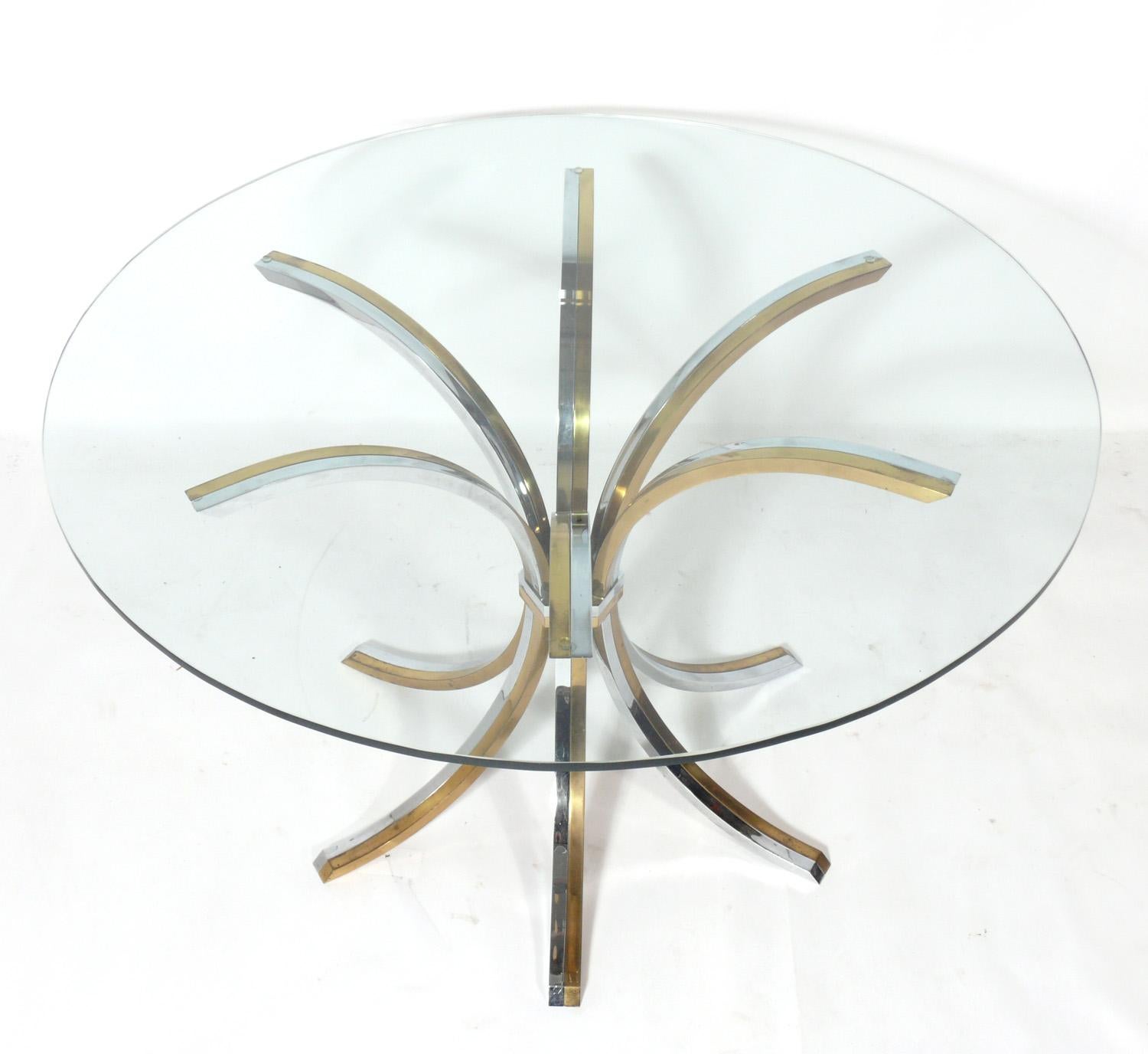 Brass and chrome center or dining table, attributed to Willy Rizzo, Italy, circa 1960s.