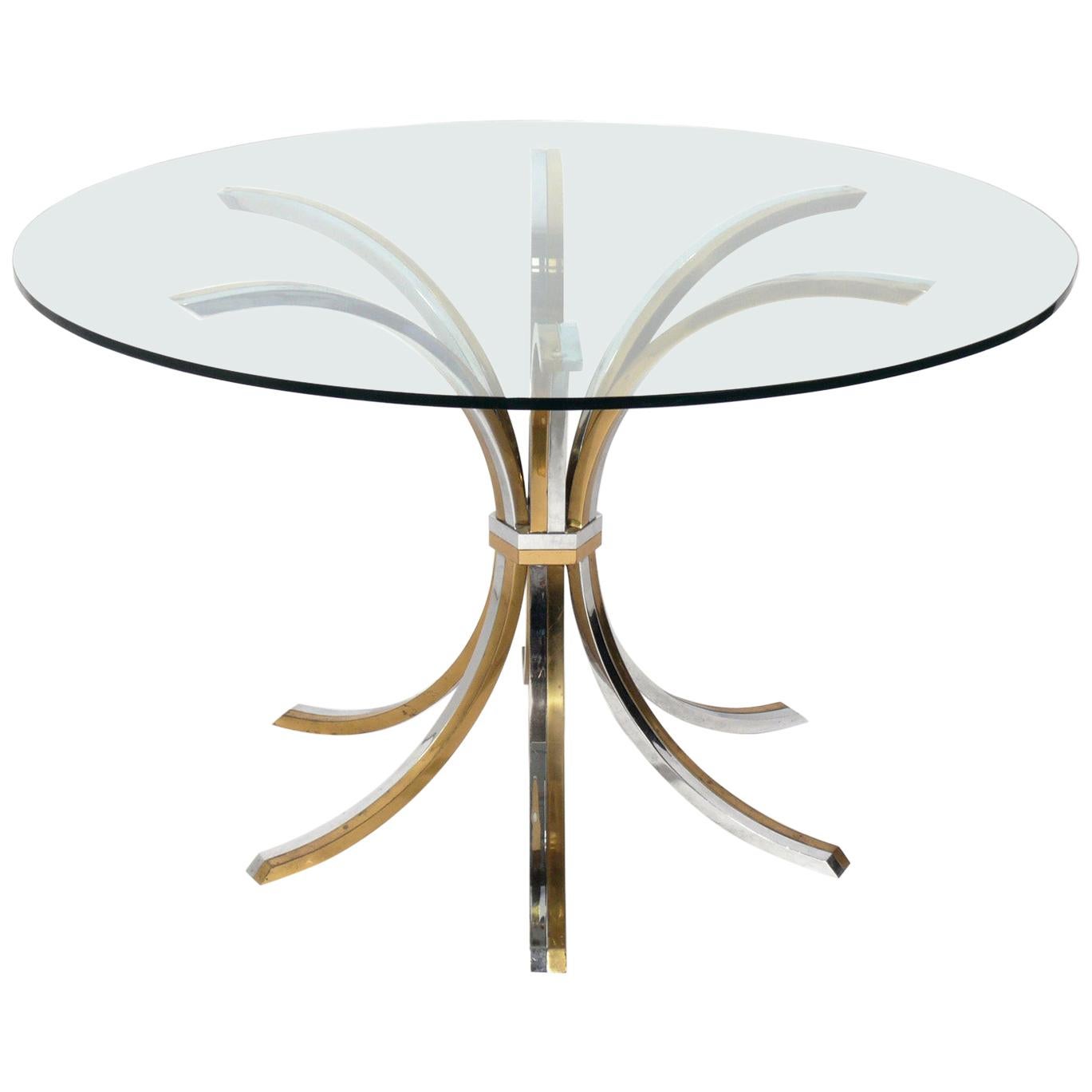 Brass and Chrome Center or Dining Table Attributed to Willy Rizzo
