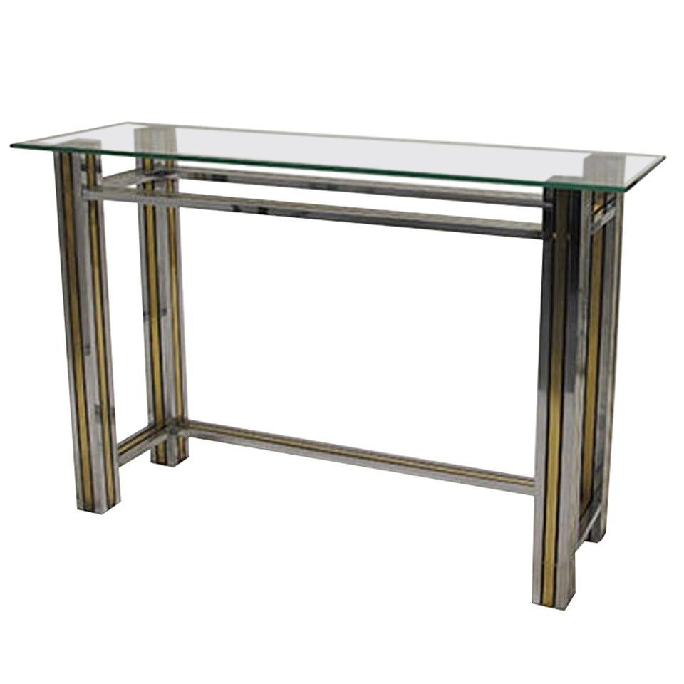 Brass and Chrome Column Leg Console For Sale
