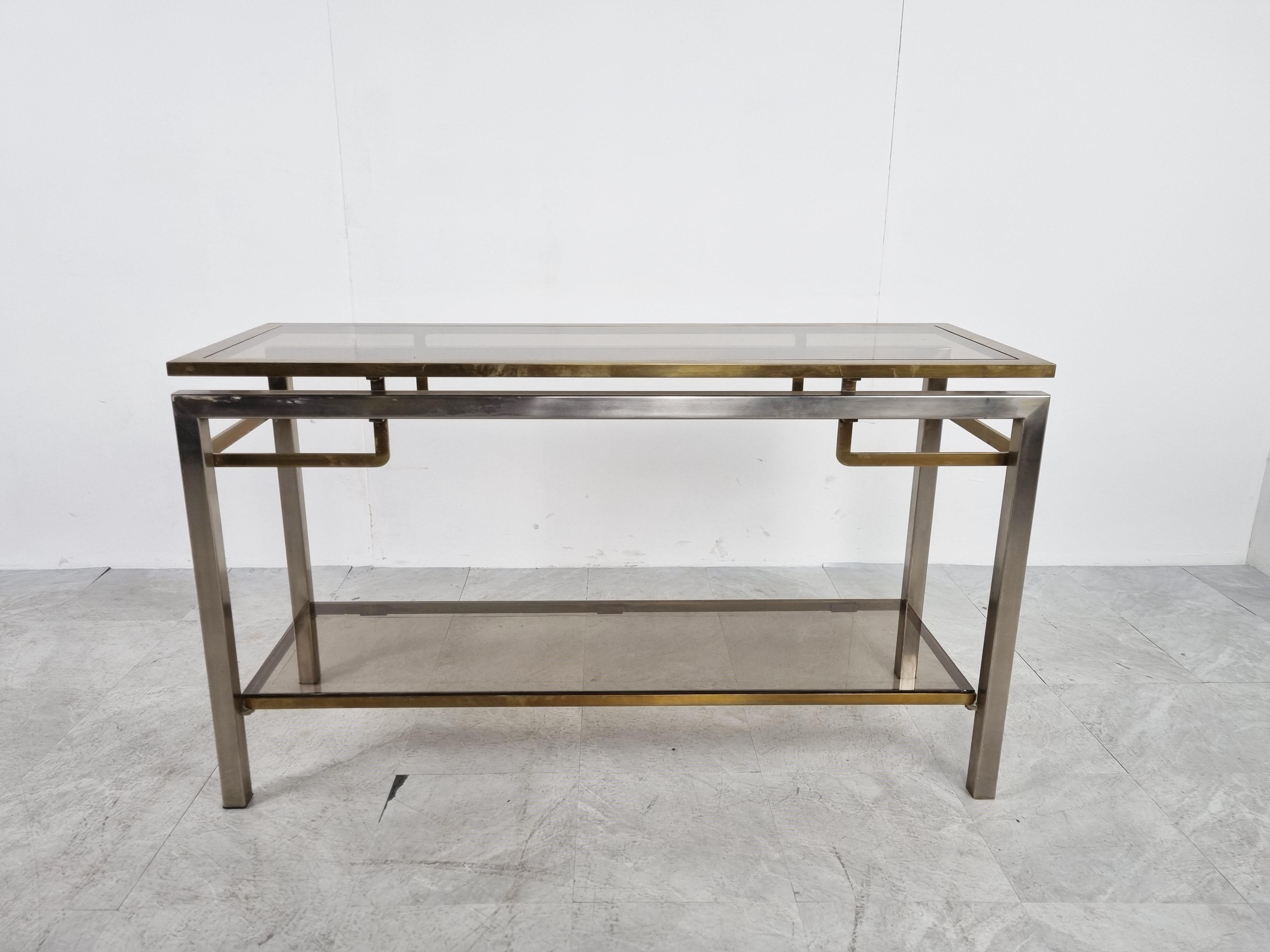 Hollywood Regency Brass and Chrome Console Table, 1970s