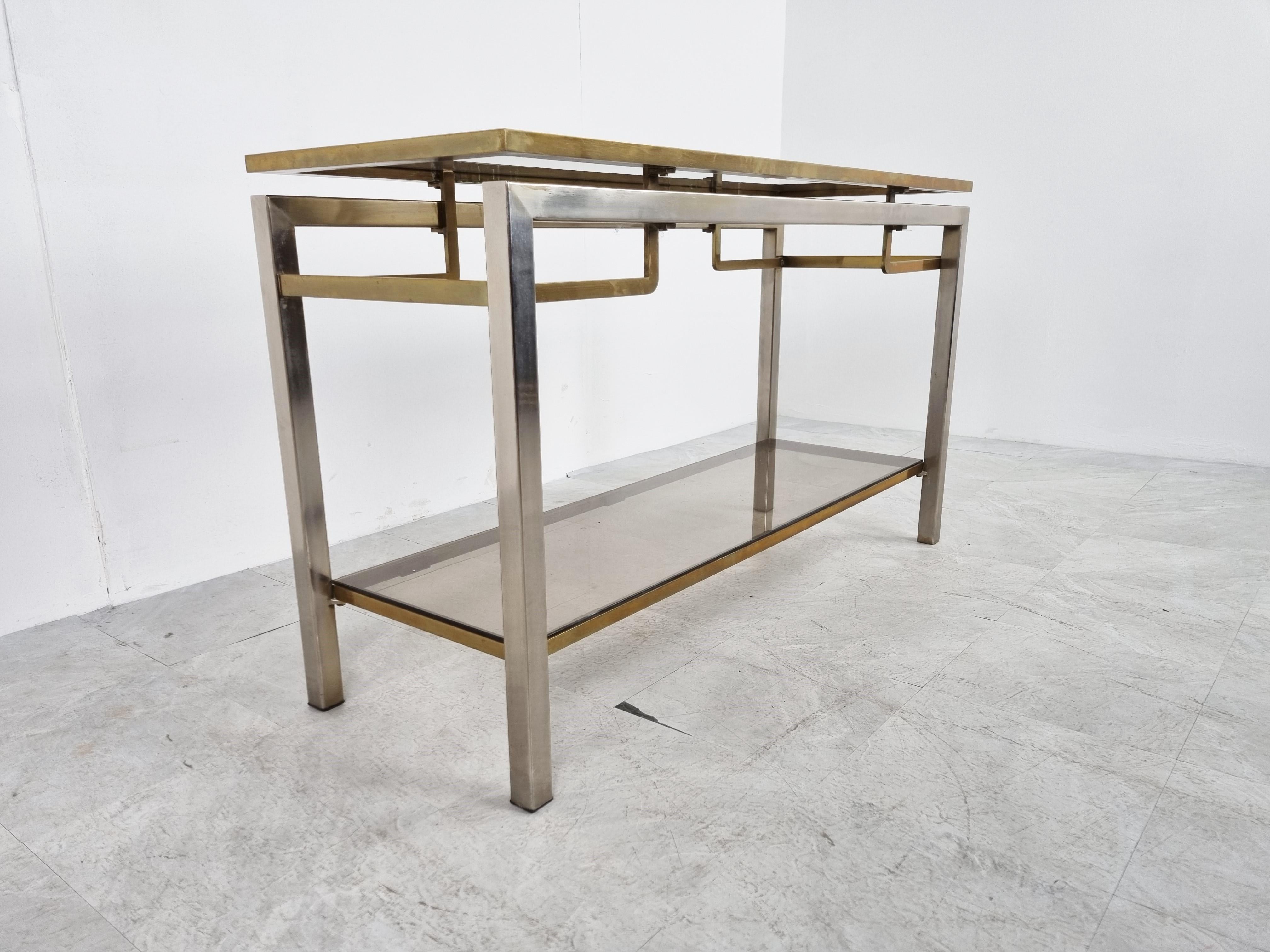 Belgian Brass and Chrome Console Table, 1970s