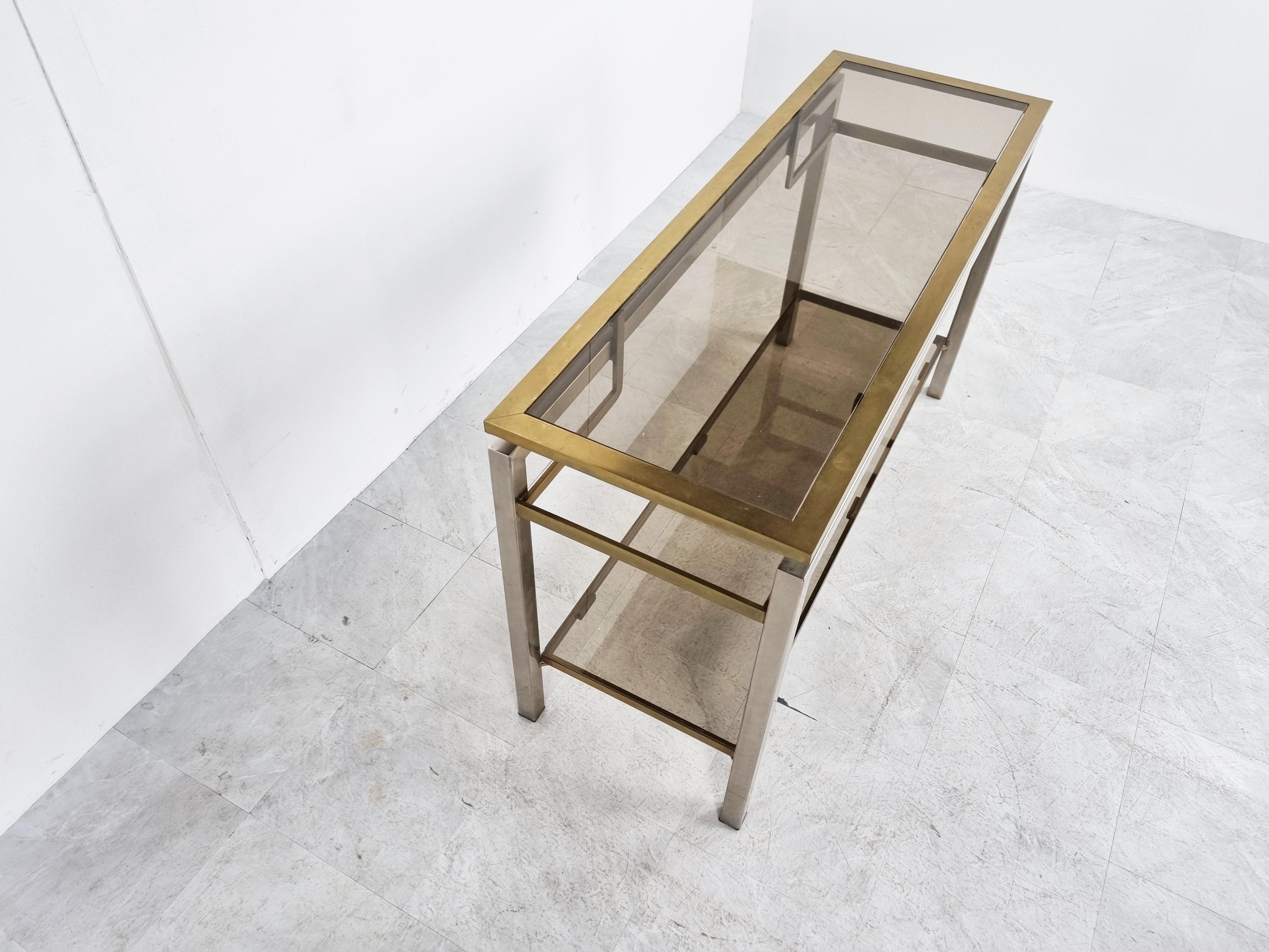 Late 20th Century Brass and Chrome Console Table, 1970s