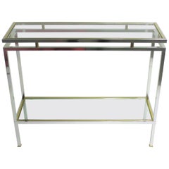 Brass and Chrome Console Table, 1970s