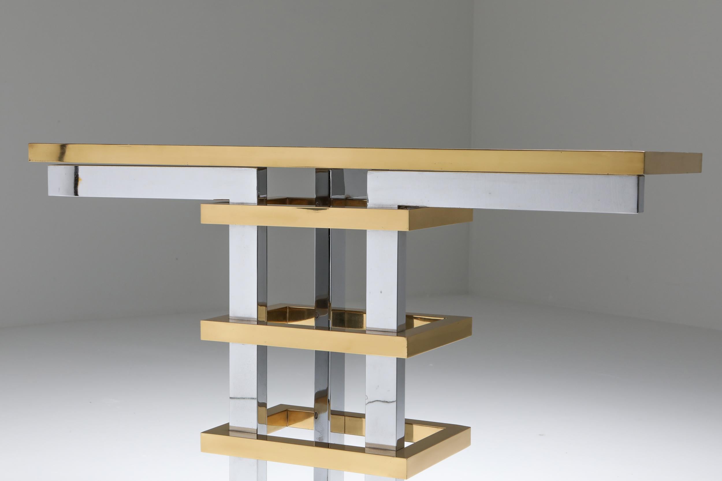 Brass and Chrome Console Table with Glass Top, Duchise 1