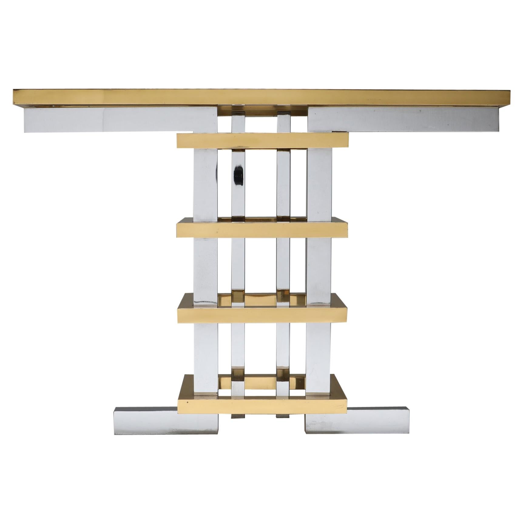 Brass and Chrome Console Table with Glass Top, Duchise