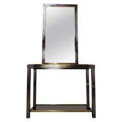 Brass and Chrome Console Table with Mirror, 1970s