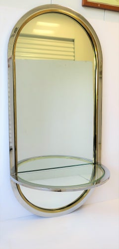 Wandspiegel aus Messing und Chrom mit Konsolenregal, modern und postmodern